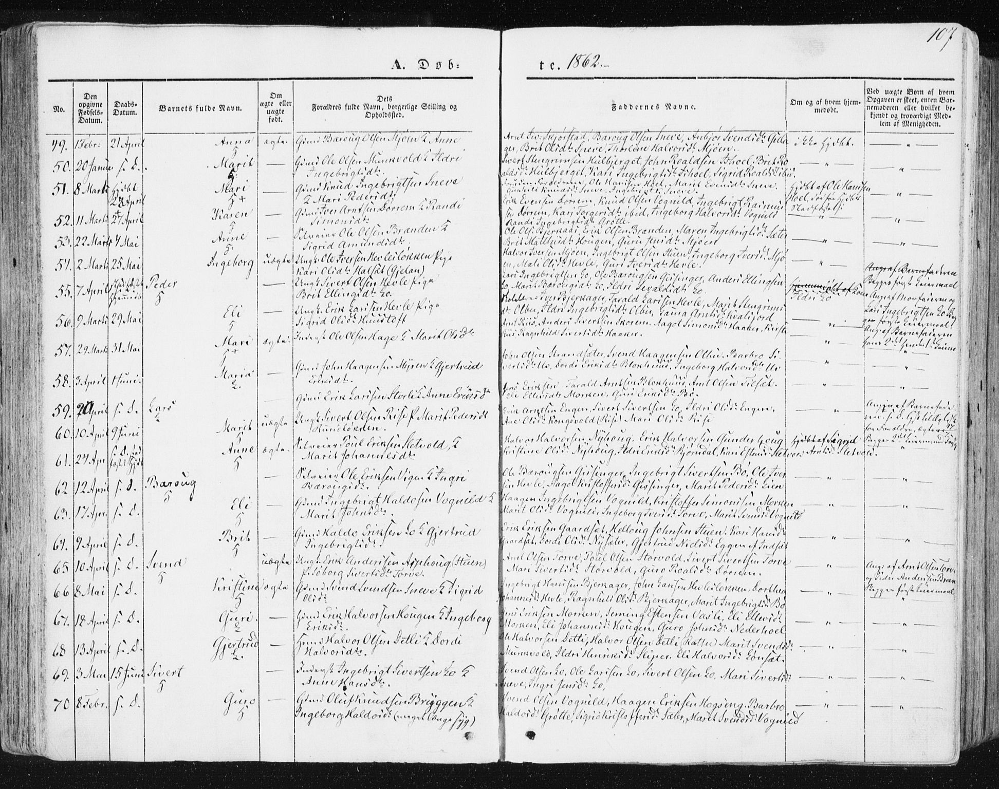 Ministerialprotokoller, klokkerbøker og fødselsregistre - Sør-Trøndelag, SAT/A-1456/678/L0899: Ministerialbok nr. 678A08, 1848-1872, s. 107