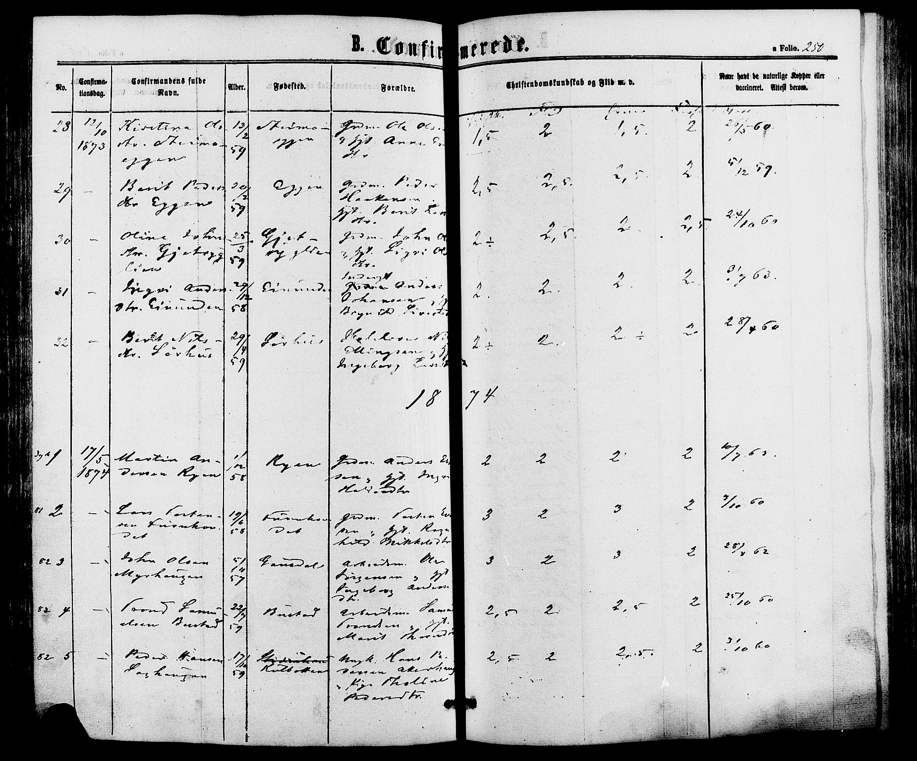 Alvdal prestekontor, SAH/PREST-060/H/Ha/Haa/L0001: Ministerialbok nr. 1, 1863-1882, s. 250