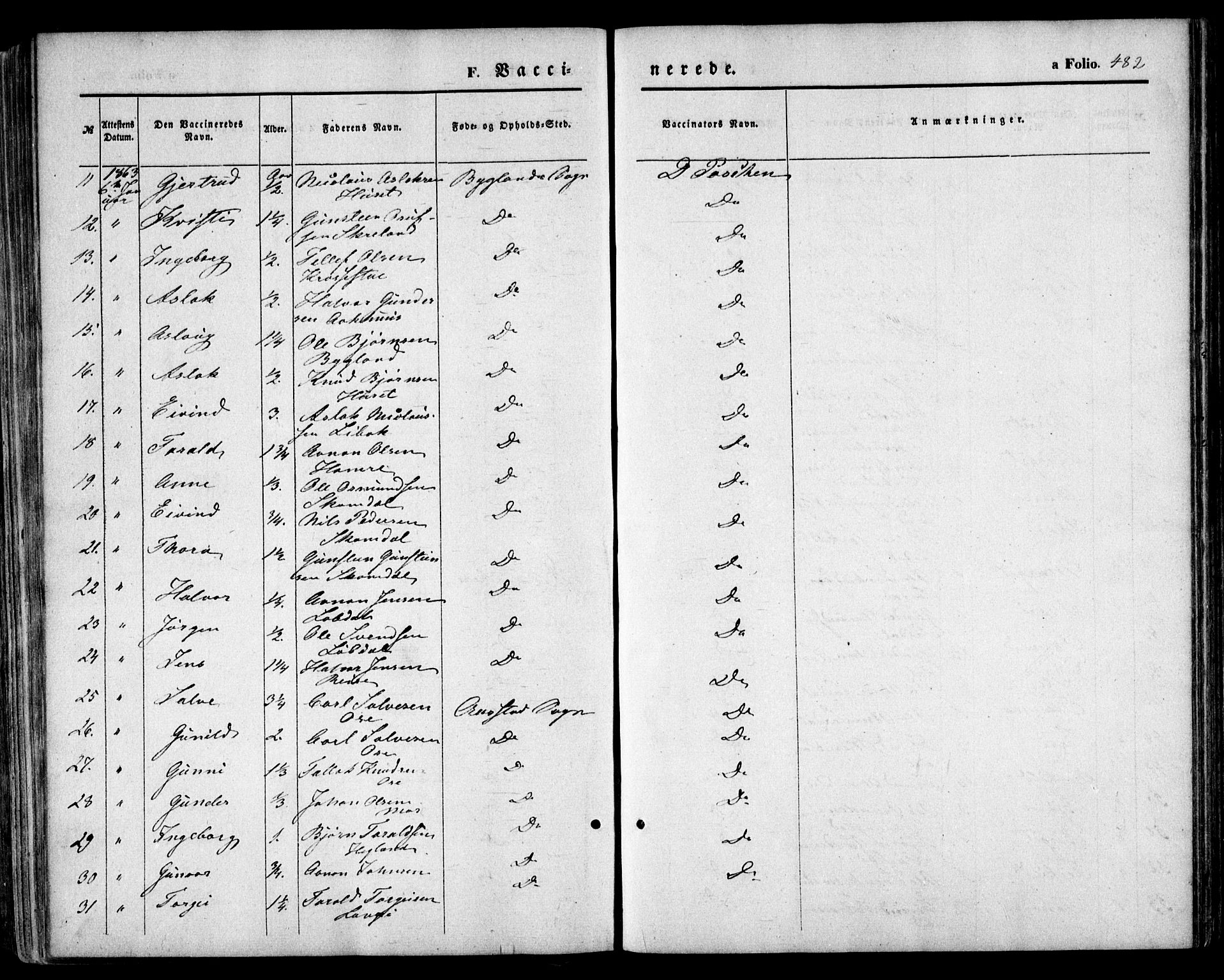 Bygland sokneprestkontor, AV/SAK-1111-0006/F/Fa/Fab/L0005: Ministerialbok nr. A 5, 1859-1873, s. 482