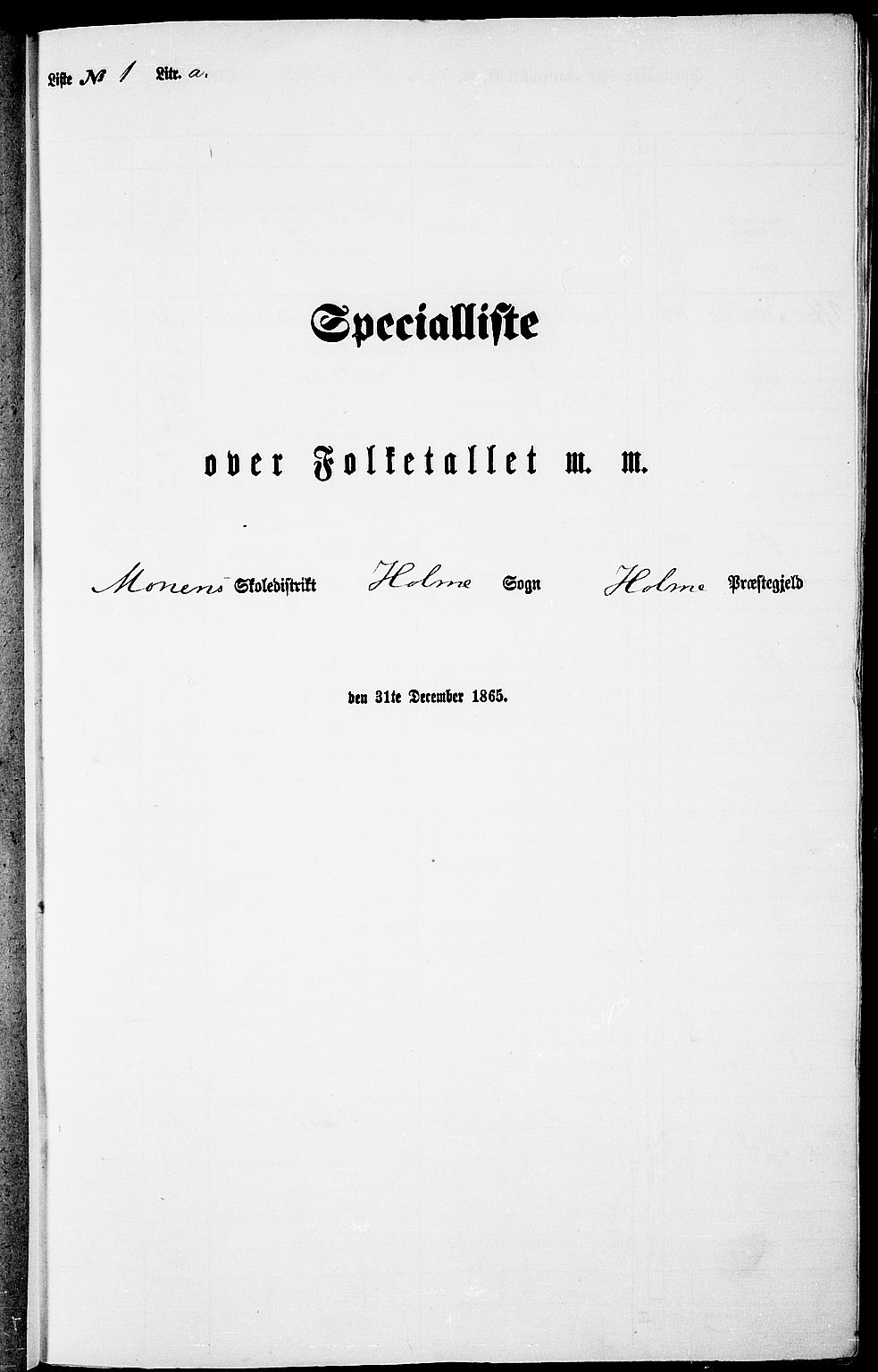 RA, Folketelling 1865 for 1020P Holum prestegjeld, 1865, s. 15
