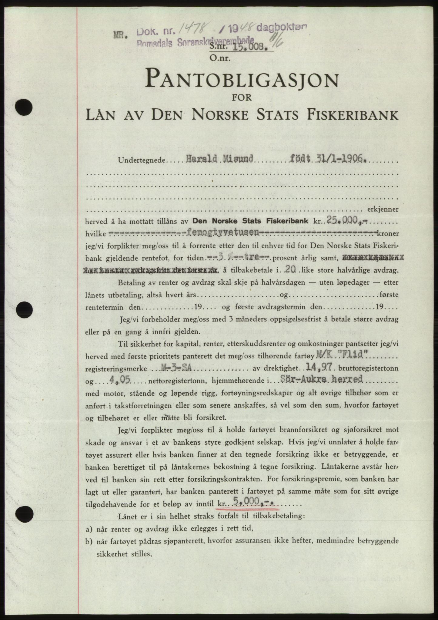 Romsdal sorenskriveri, SAT/A-4149/1/2/2C: Pantebok nr. B4, 1948-1949, Dagboknr: 1478/1948
