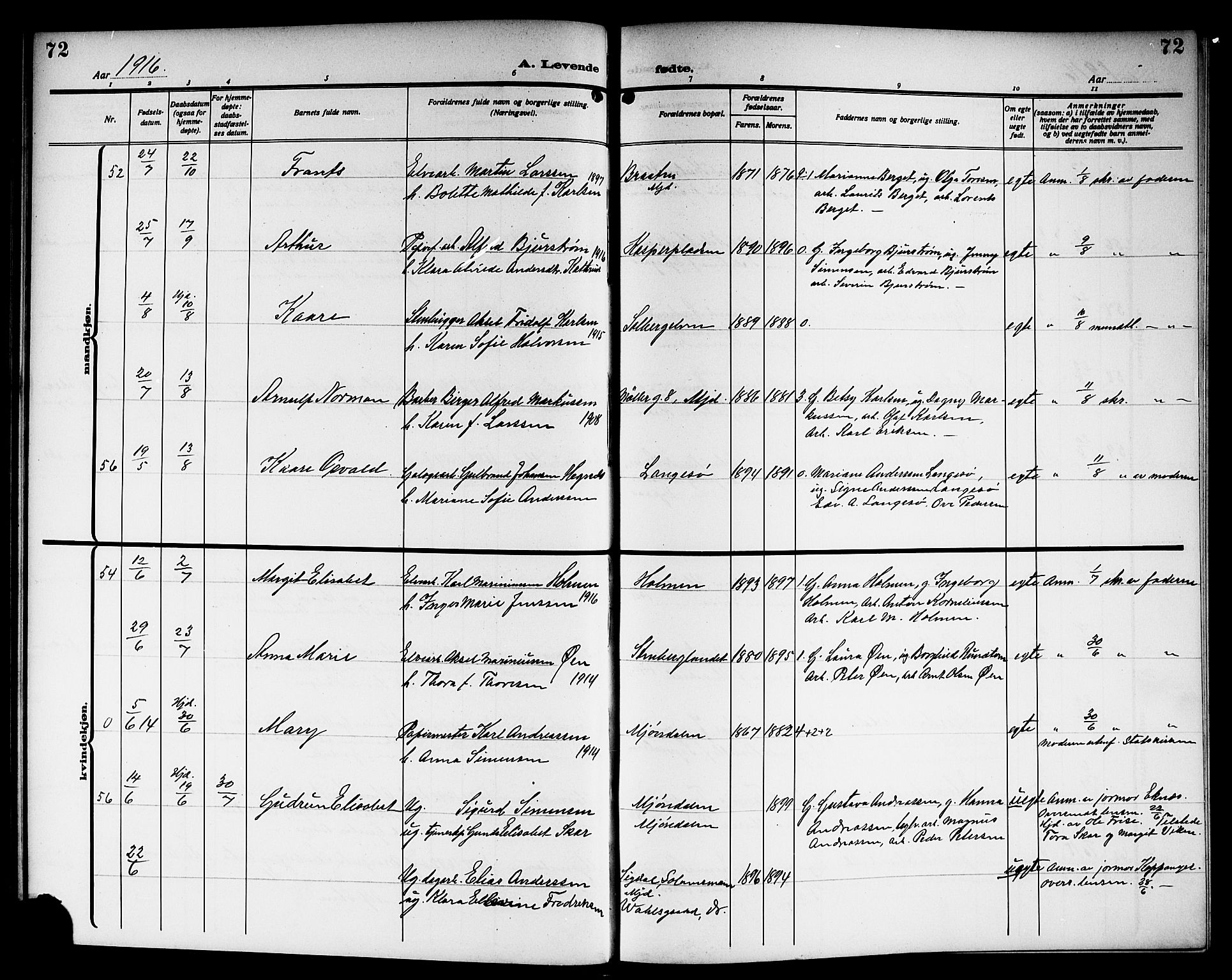 Nedre Eiker kirkebøker, AV/SAKO-A-612/G/Ga/L0005: Klokkerbok nr. 5, 1913-1921, s. 72