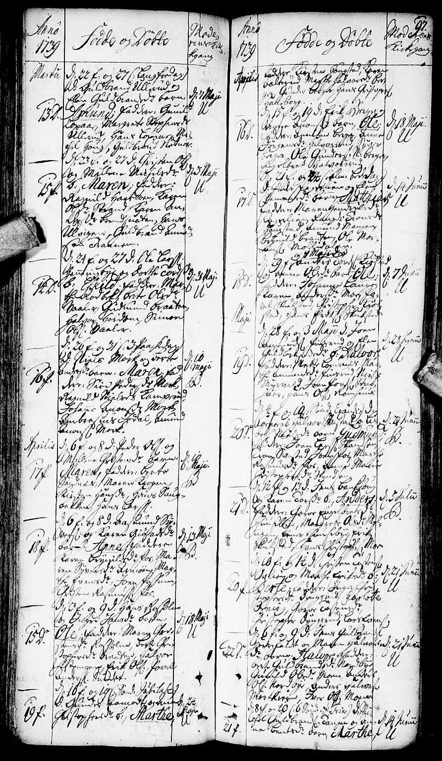 Aurskog prestekontor Kirkebøker, SAO/A-10304a/F/Fa/L0002: Ministerialbok nr. I 2, 1735-1766, s. 97