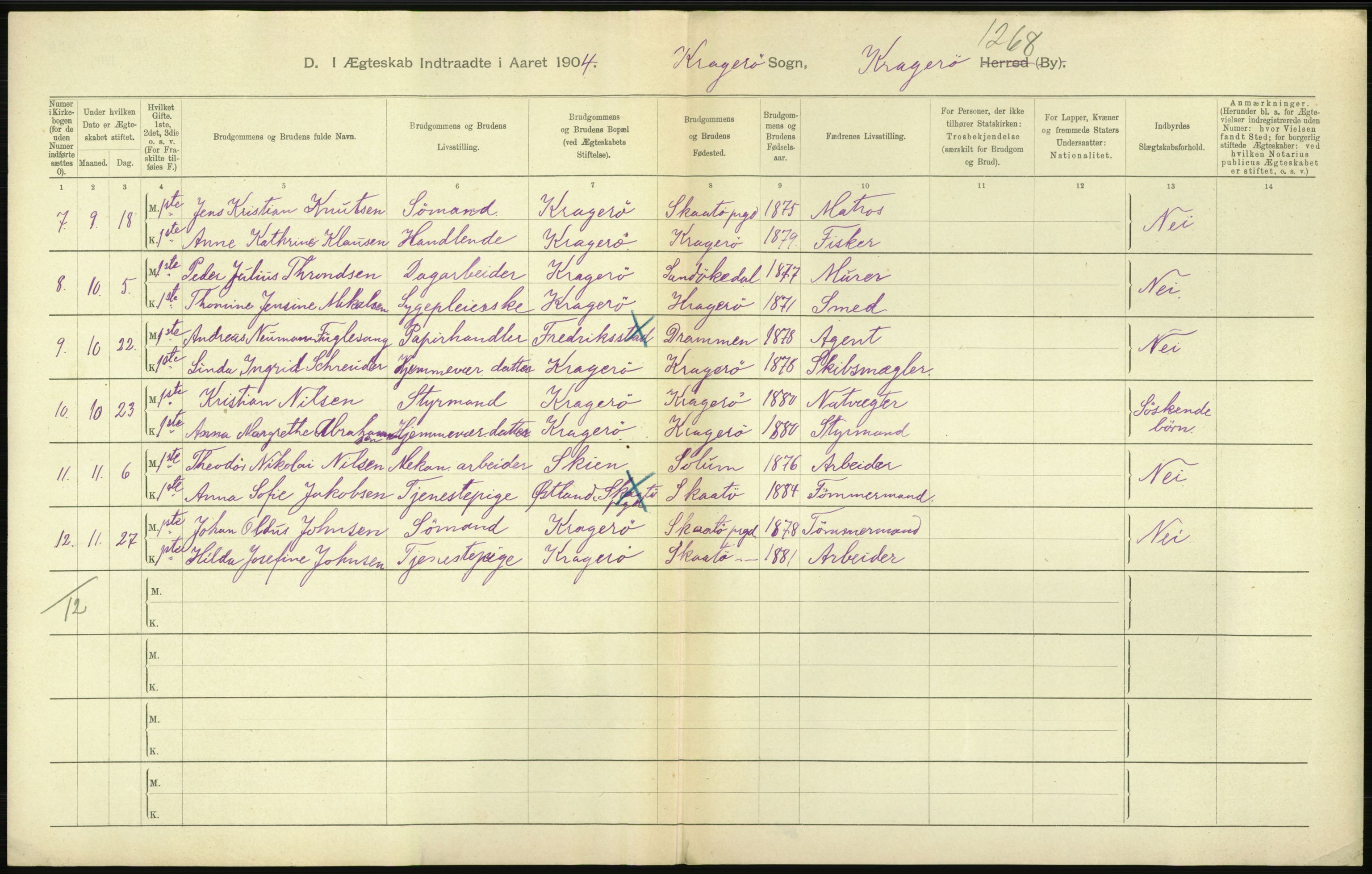 Statistisk sentralbyrå, Sosiodemografiske emner, Befolkning, AV/RA-S-2228/D/Df/Dfa/Dfab/L0009: Bratsberg amt: Fødte, gifte, døde, 1904, s. 538