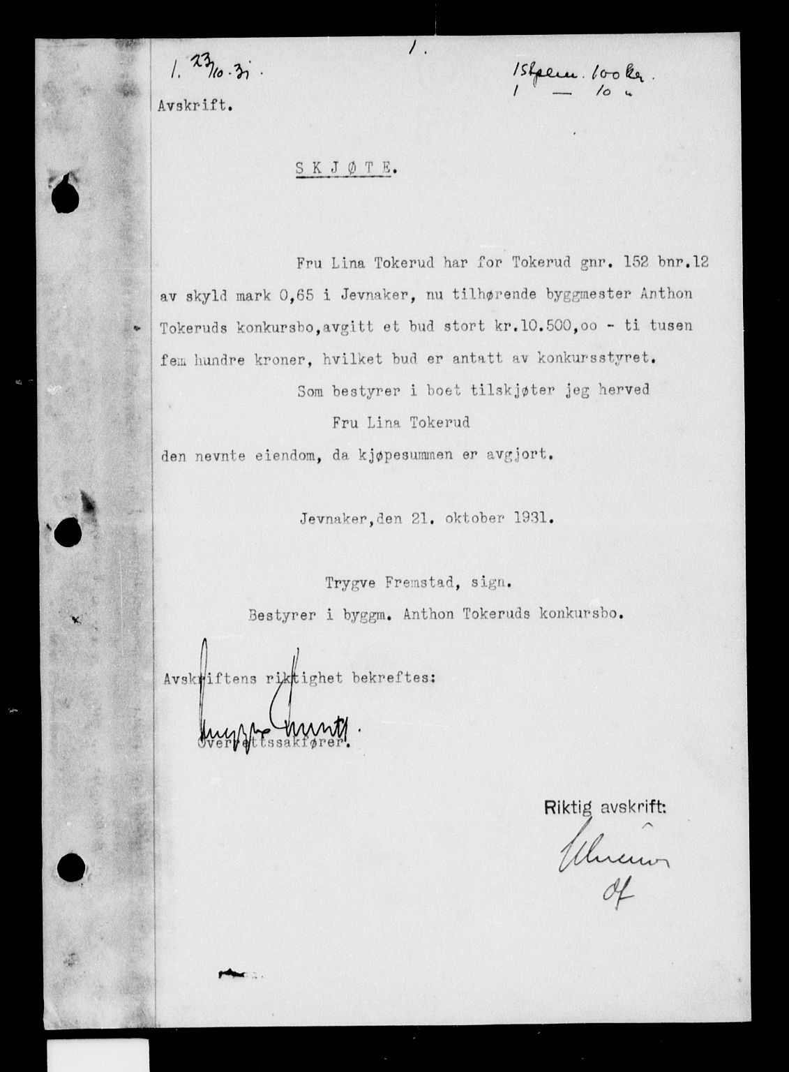 Hadeland og Land tingrett, AV/SAH-TING-010/H/Hb/Hba/L0062: Pantebok nr. 62, 1931-1932, s. 1