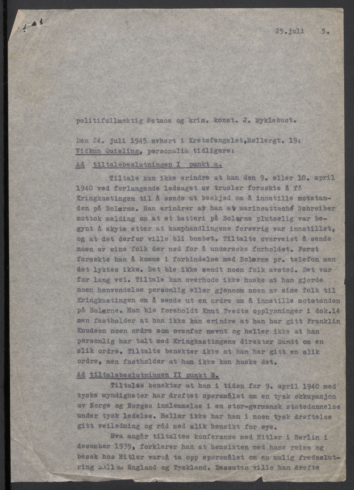 Landssvikarkivet, Oslo politikammer, AV/RA-S-3138-01/D/Da/L0003: Dnr. 29, 1945, s. 1030