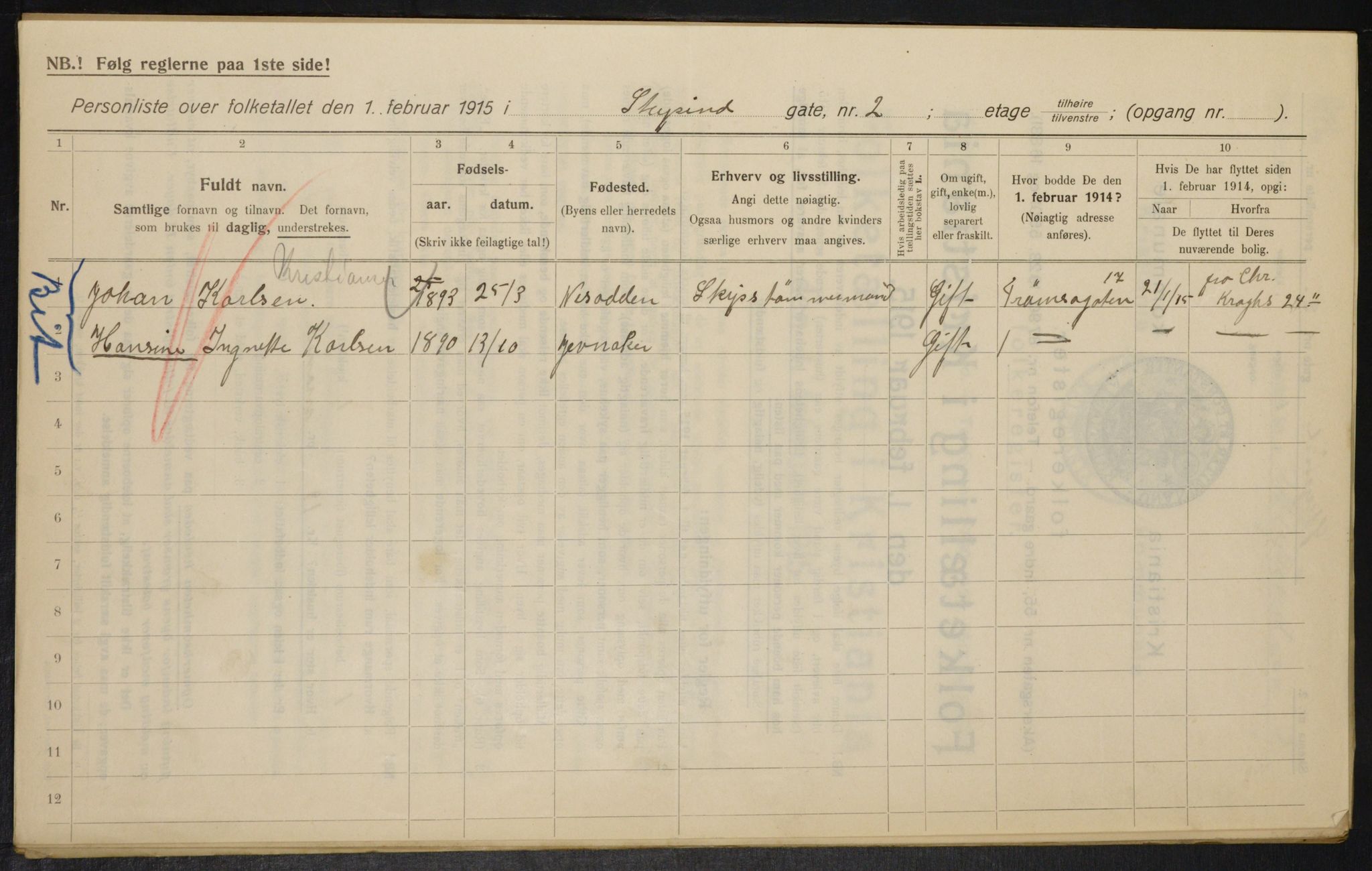 OBA, Kommunal folketelling 1.2.1915 for Kristiania, 1915, s. 104697