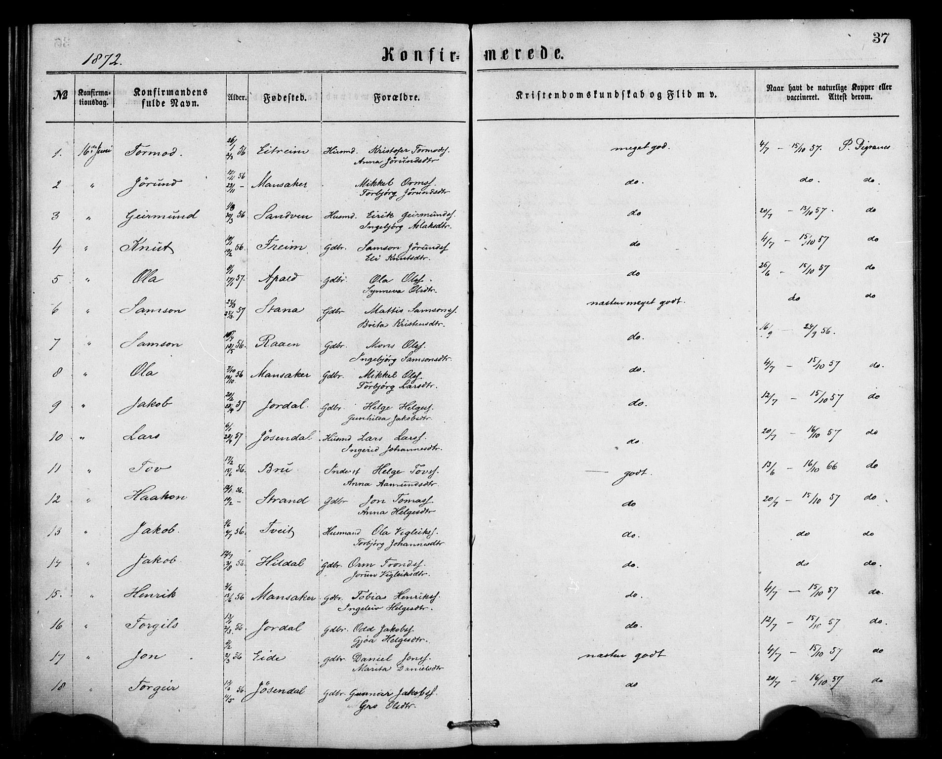Ullensvang sokneprestembete, AV/SAB-A-78701/H/Haa: Ministerialbok nr. A 13, 1867-1879, s. 37