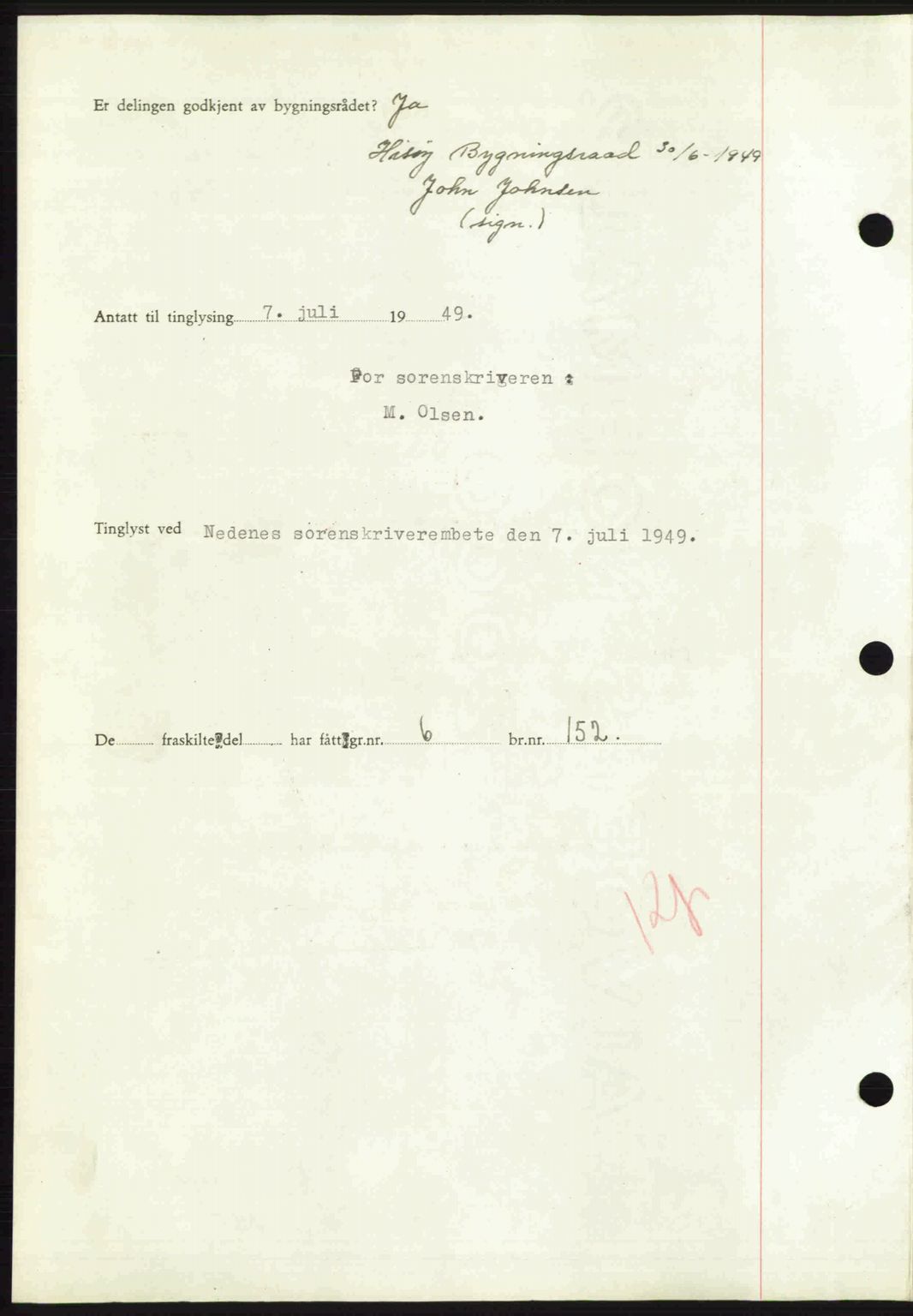 Nedenes sorenskriveri, AV/SAK-1221-0006/G/Gb/Gba/L0061: Pantebok nr. A13, 1949-1949, Dagboknr: 1048/1949