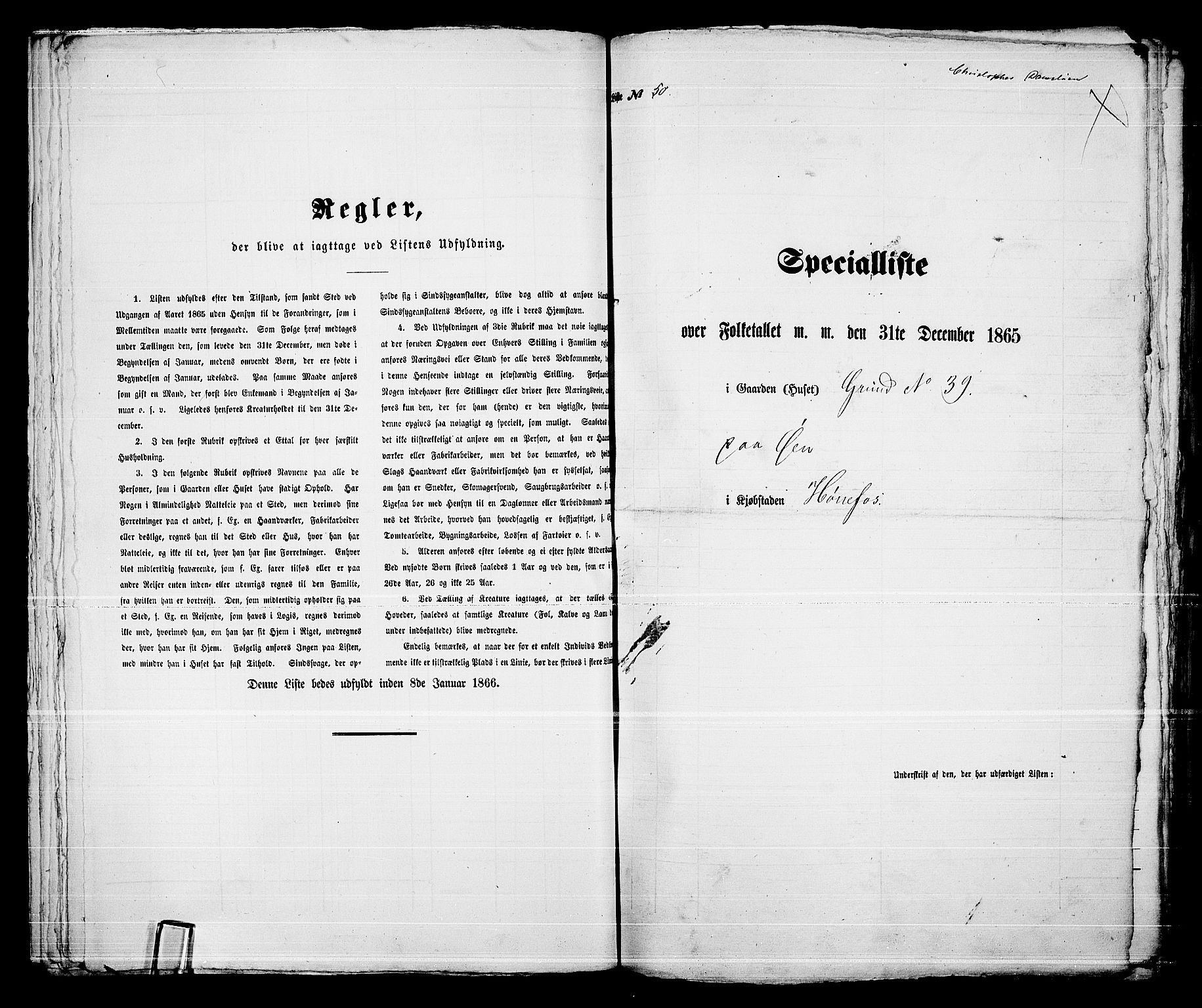 RA, Folketelling 1865 for 0601B Norderhov prestegjeld, Hønefoss kjøpstad, 1865, s. 98