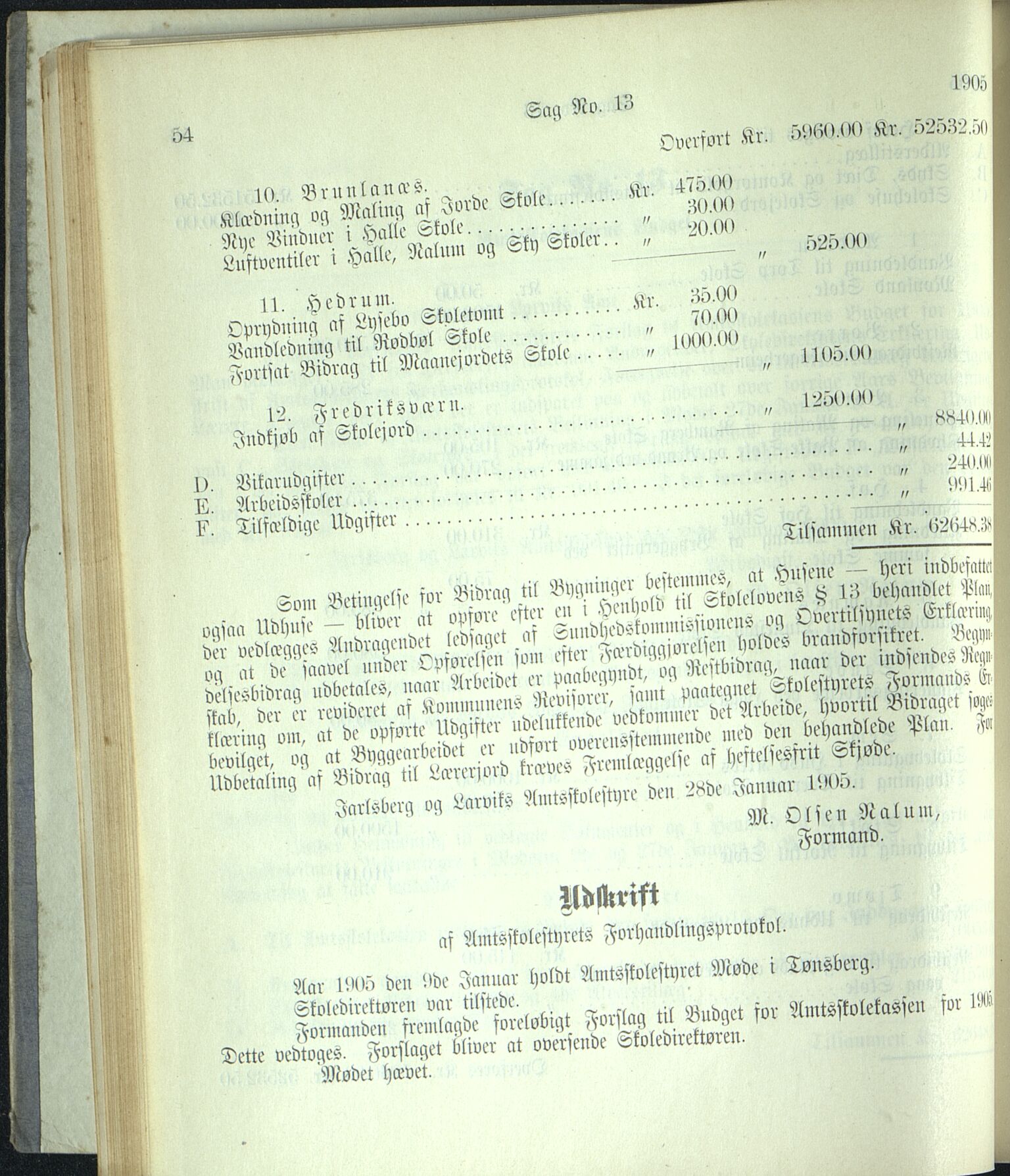 Vestfold fylkeskommune. Fylkestinget, VEMU/A-1315/A/Ab/Abb/L0052: Fylkestingsforhandlinger, 1905, s. 54