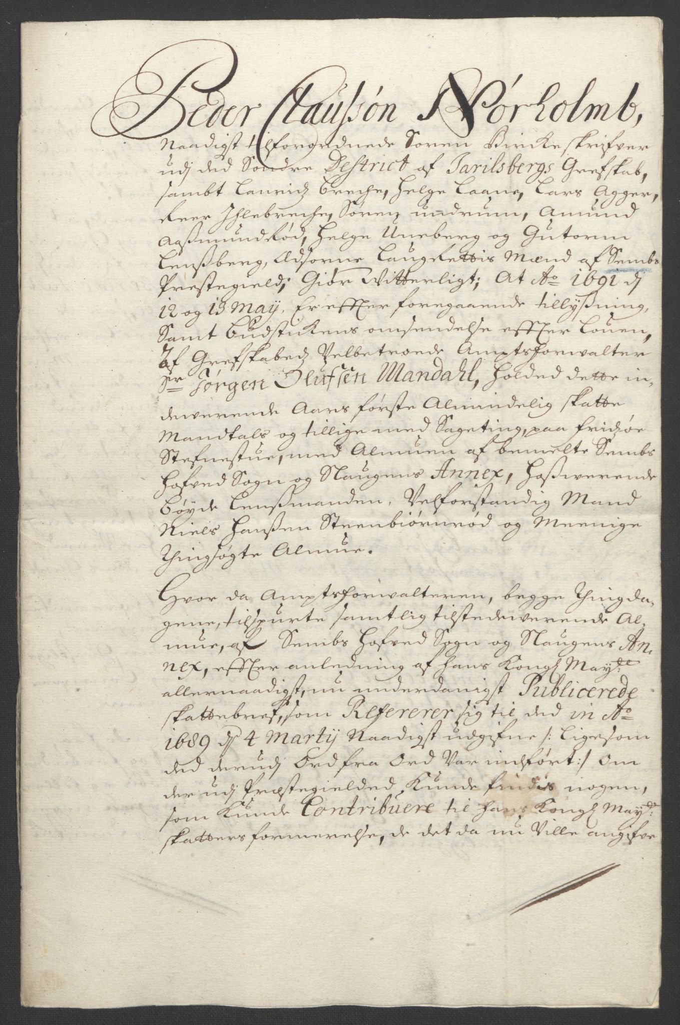 Rentekammeret inntil 1814, Reviderte regnskaper, Fogderegnskap, AV/RA-EA-4092/R32/L1864: Fogderegnskap Jarlsberg grevskap, 1691, s. 412