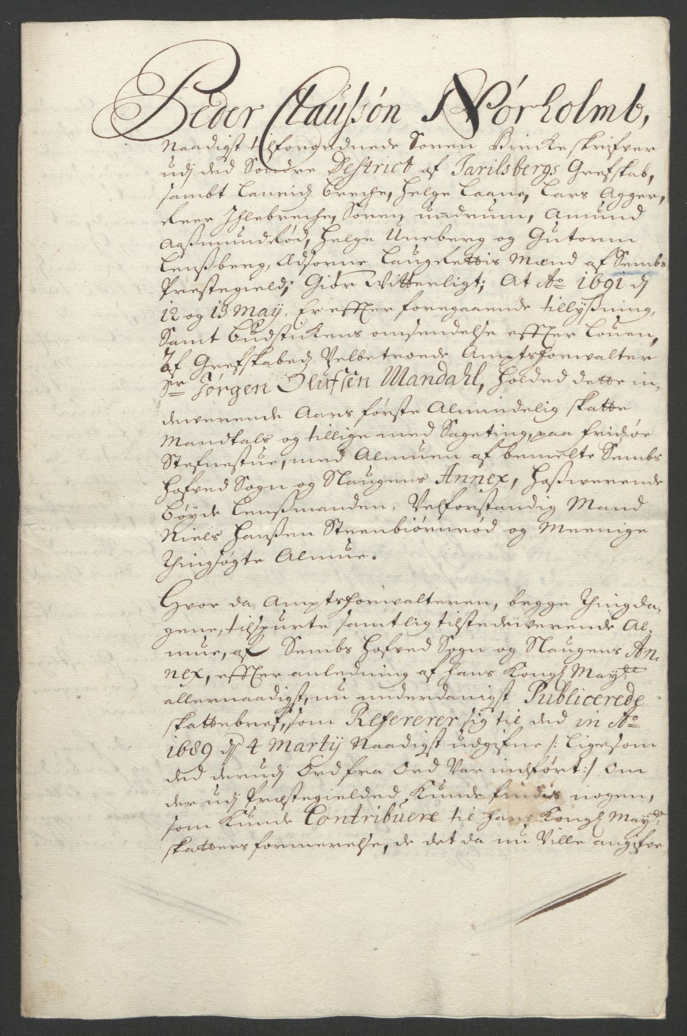 Rentekammeret inntil 1814, Reviderte regnskaper, Fogderegnskap, RA/EA-4092/R32/L1864: Fogderegnskap Jarlsberg grevskap, 1691, s. 412