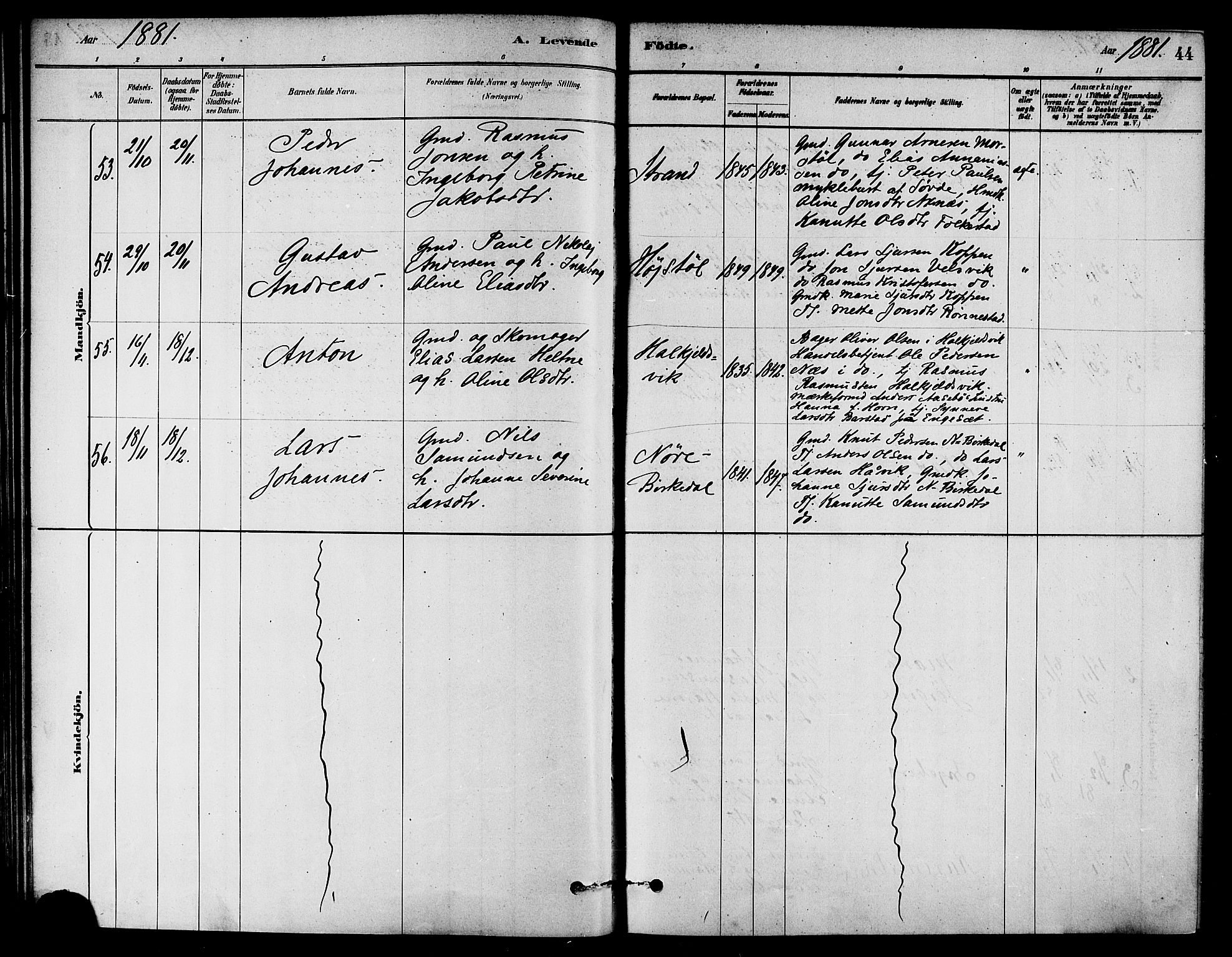 Ministerialprotokoller, klokkerbøker og fødselsregistre - Møre og Romsdal, AV/SAT-A-1454/511/L0141: Ministerialbok nr. 511A08, 1878-1890, s. 44