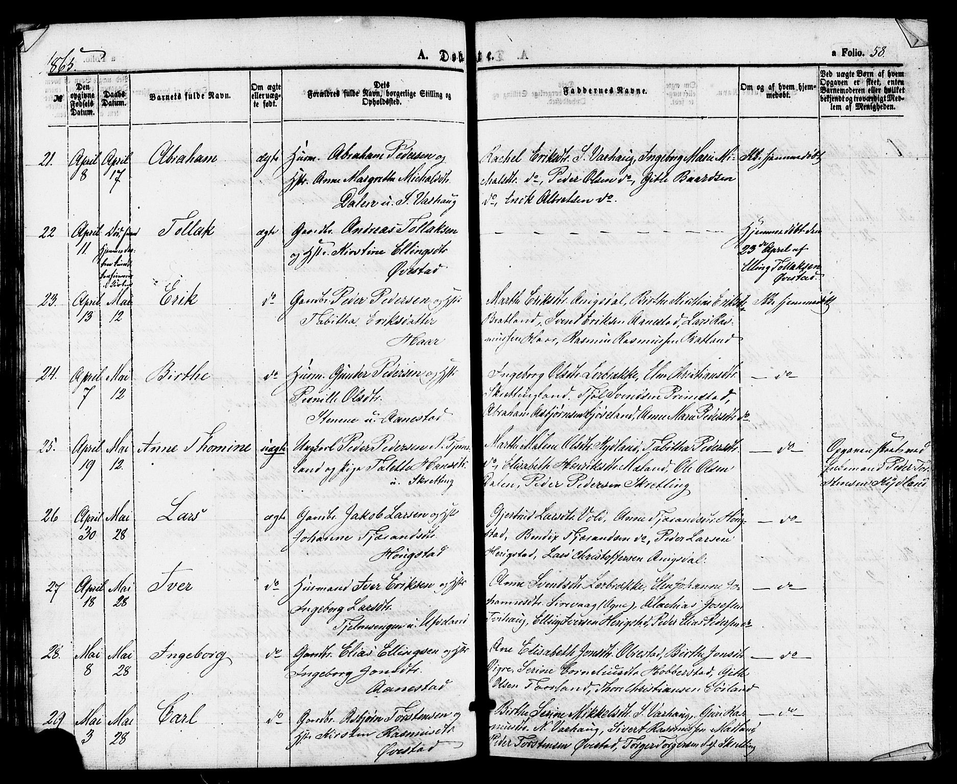 Hå sokneprestkontor, AV/SAST-A-101801/001/30BA/L0009: Ministerialbok nr. A 8, 1855-1878, s. 58