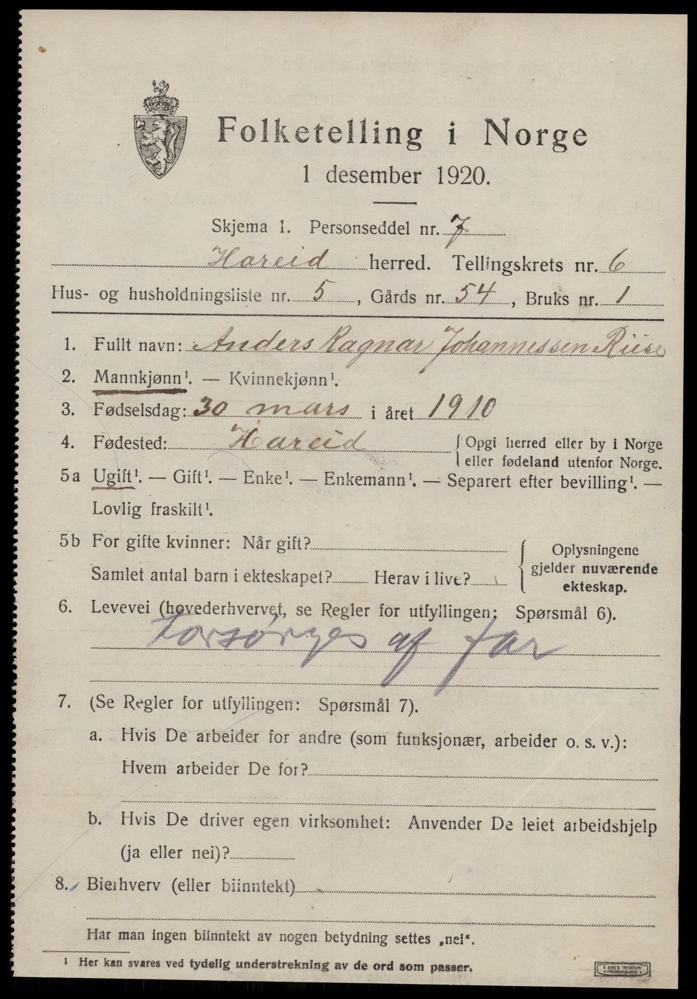 SAT, Folketelling 1920 for 1517 Hareid herred, 1920, s. 2225