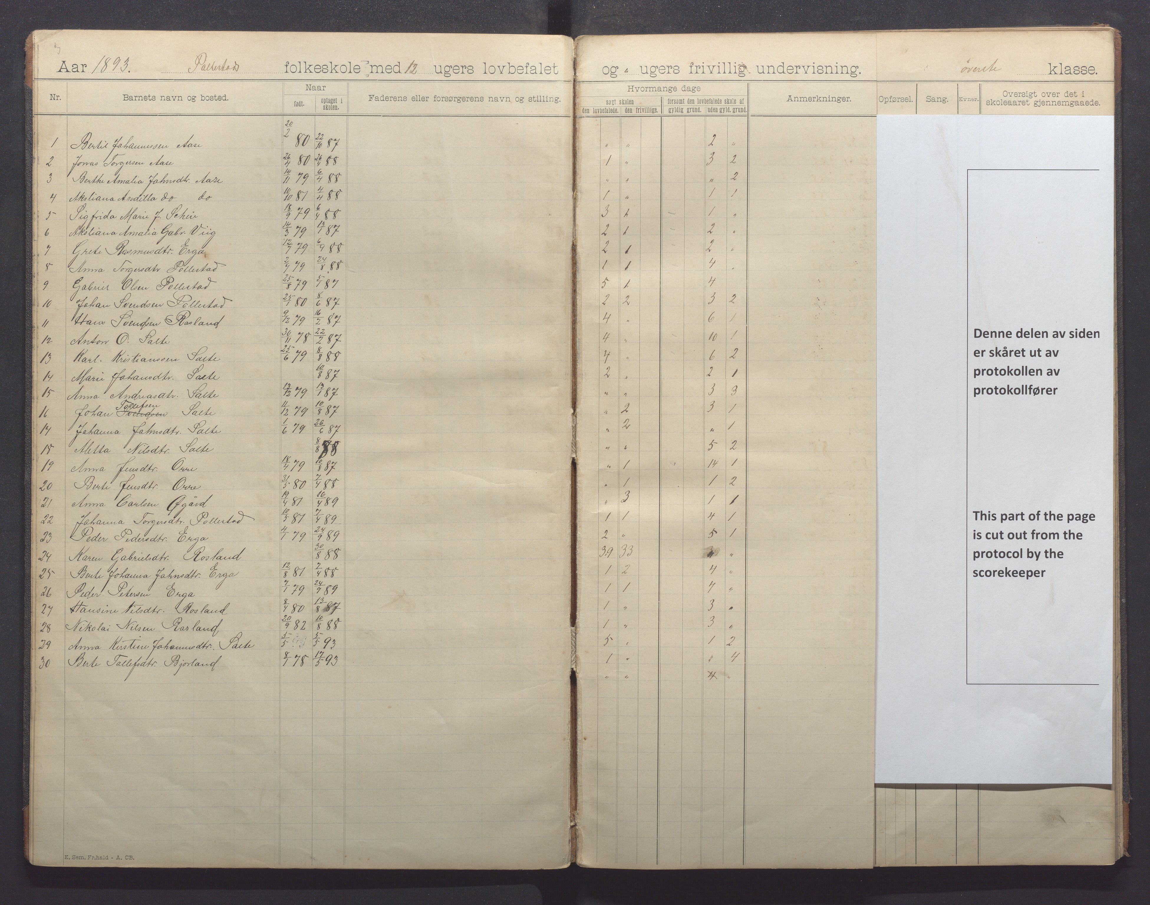 Klepp kommune - Pollestad skule, IKAR/K-100295/H/L0001: Skoleprotokoll, 1892-1898, s. 9