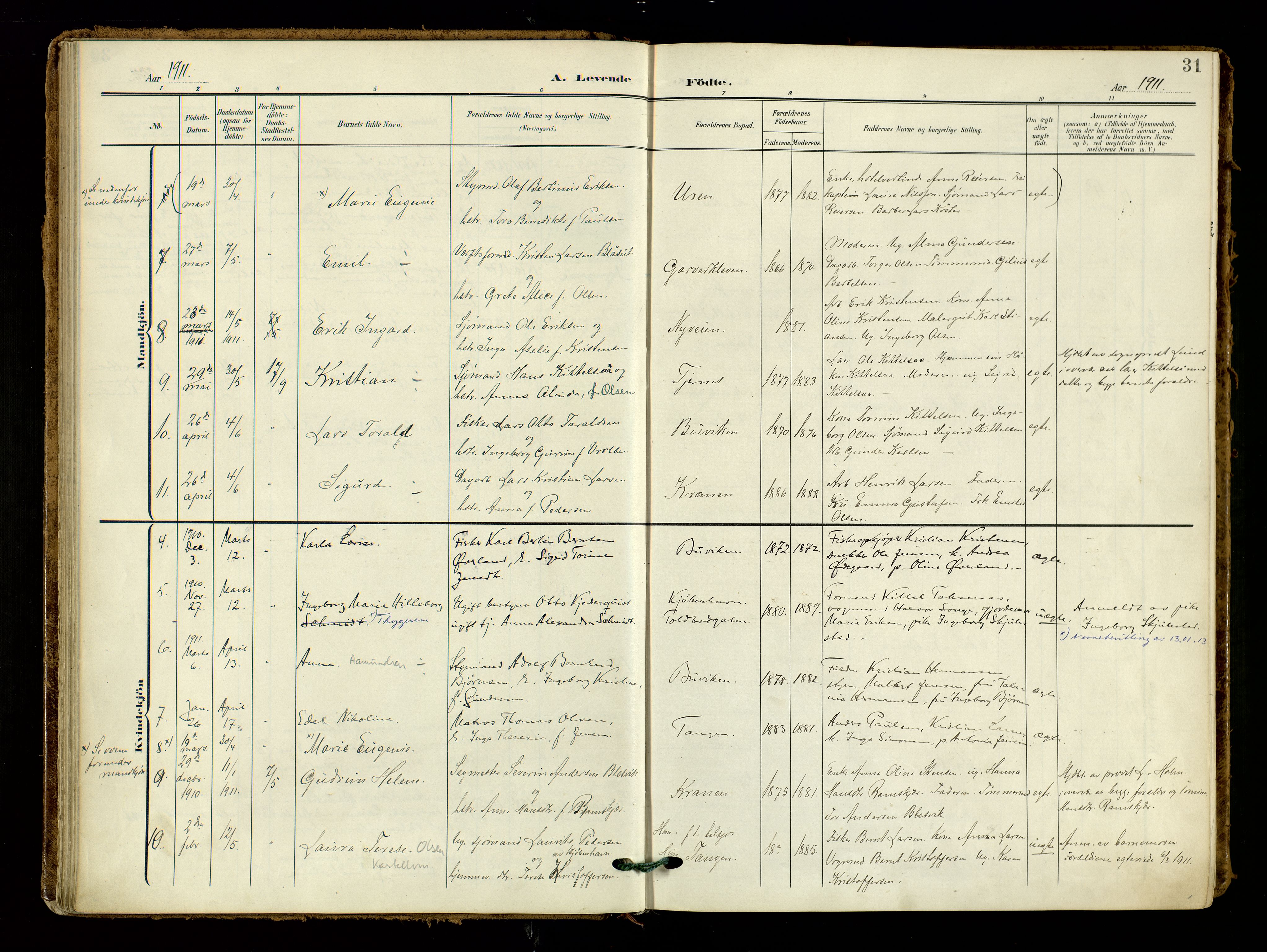 Risør sokneprestkontor, AV/SAK-1111-0035/F/Fa/L0011: Ministerialbok nr. A 11, 1907-1920, s. 31