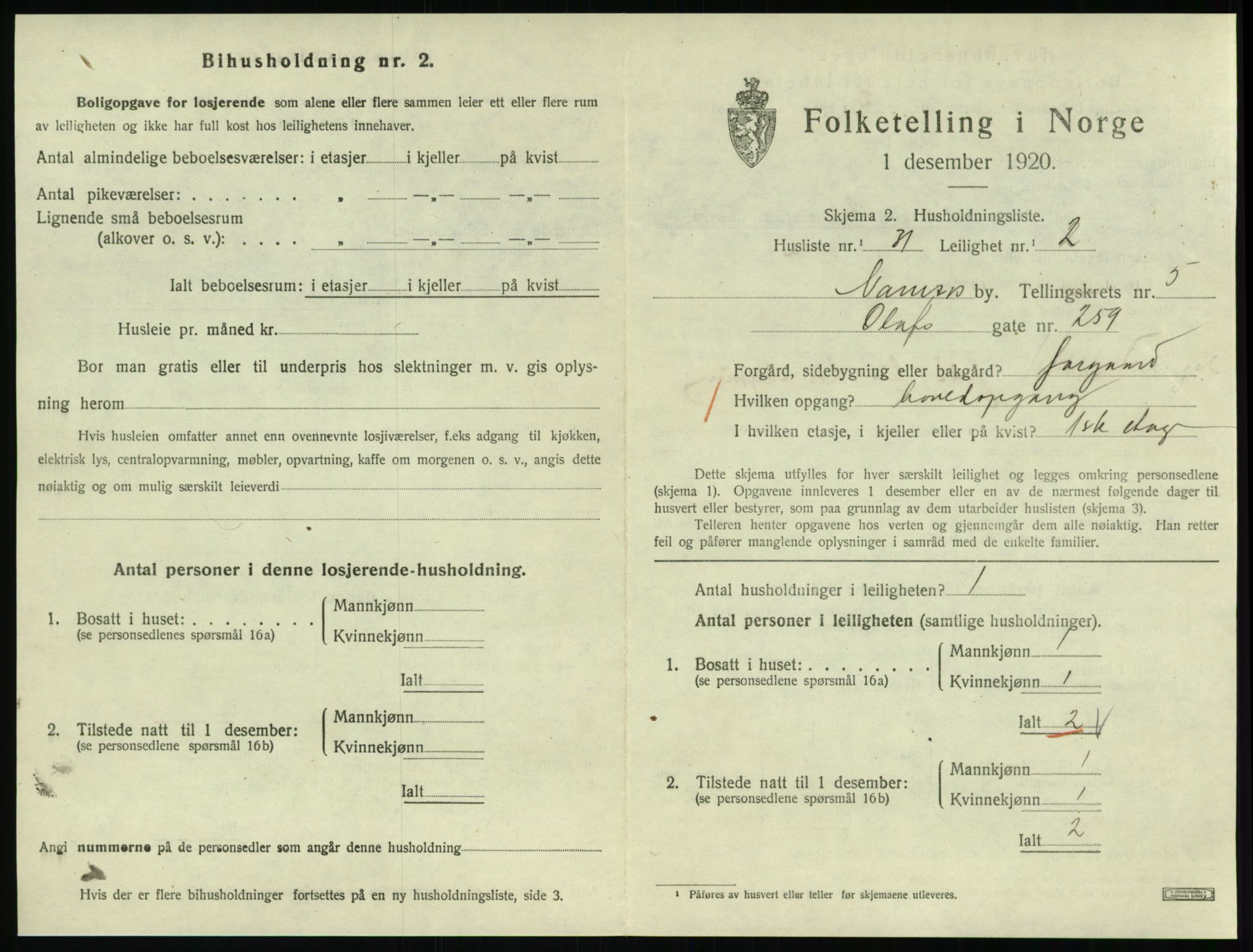 SAT, Folketelling 1920 for 1703 Namsos ladested, 1920, s. 1719