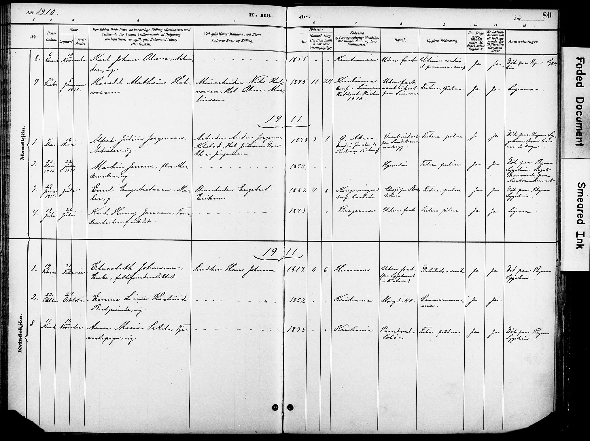 Krohgstøtten sykehusprest Kirkebøker, AV/SAO-A-10854/F/Fa/L0003: Ministerialbok nr. 3, 1890-1935, s. 80