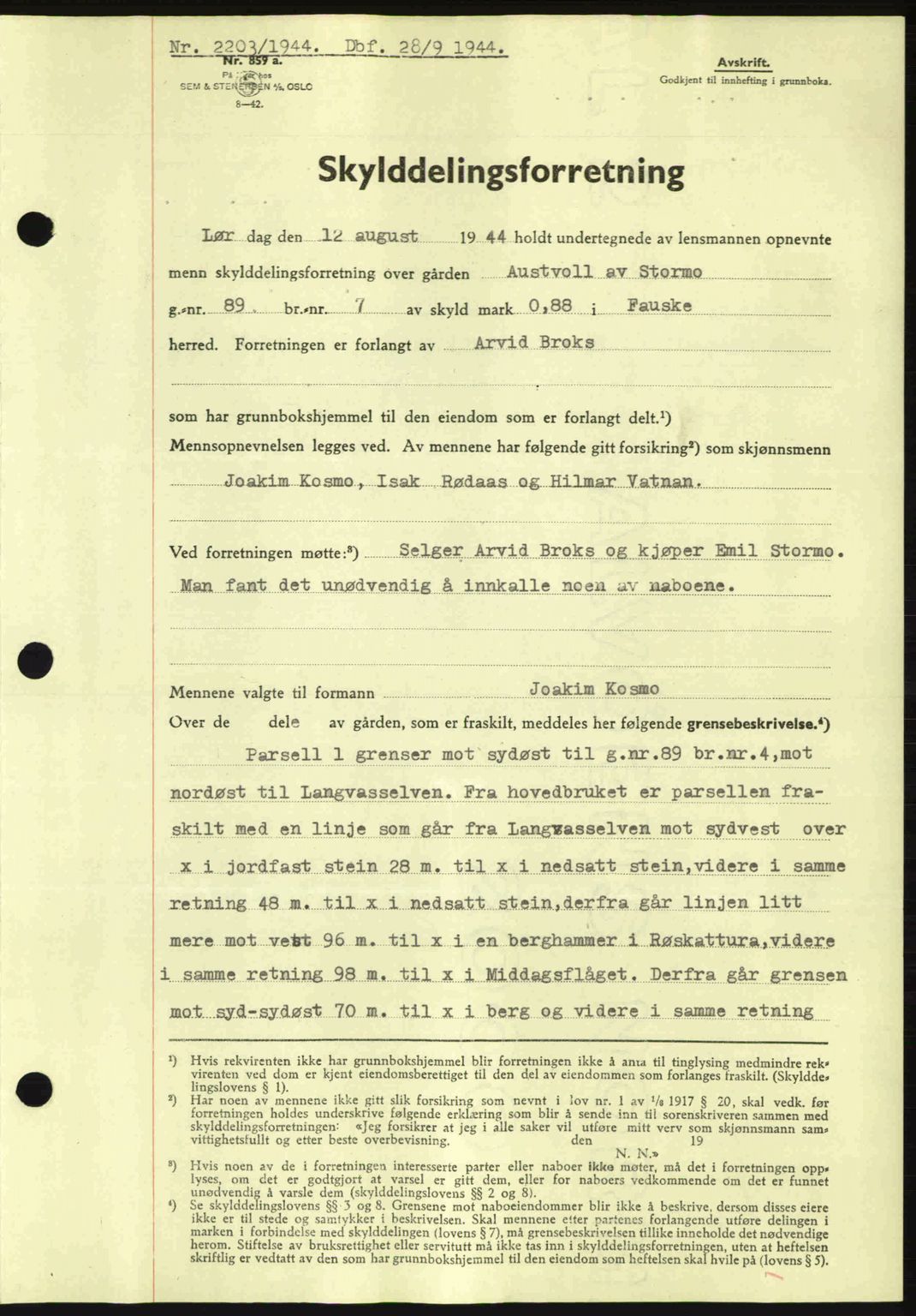 Salten sorenskriveri, SAT/A-4578/1/2/2C: Pantebok nr. A14-15, 1943-1945, Dagboknr: 2203/1944