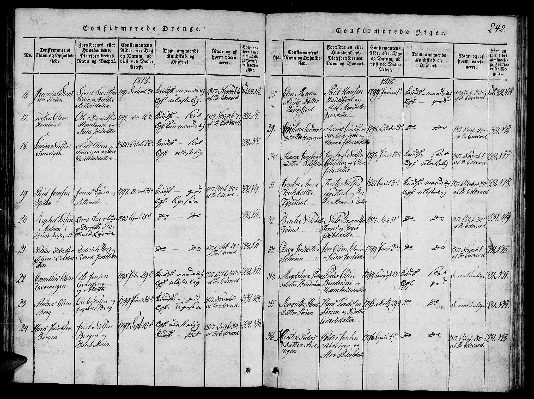 Ministerialprotokoller, klokkerbøker og fødselsregistre - Nord-Trøndelag, AV/SAT-A-1458/784/L0667: Ministerialbok nr. 784A03 /1, 1816-1829, s. 242