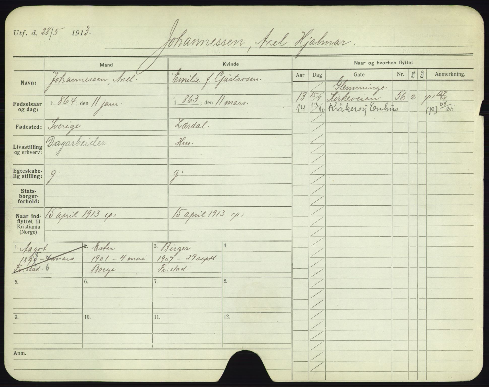 Oslo folkeregister, Registerkort, AV/SAO-A-11715/F/Fa/Fac/L0005: Menn, 1906-1914, s. 407a