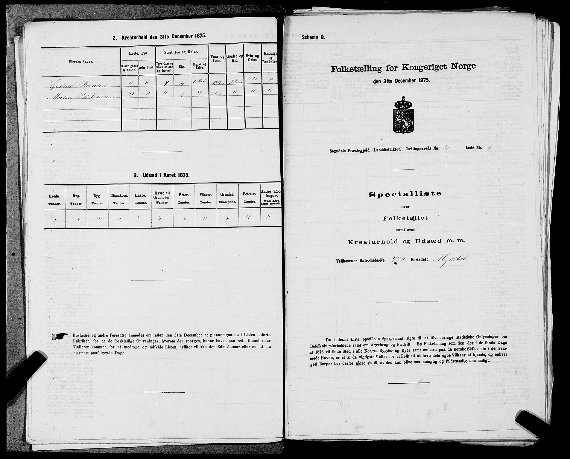 SAST, Folketelling 1875 for 1111L Sokndal prestegjeld, Sokndal landsokn, 1875, s. 273