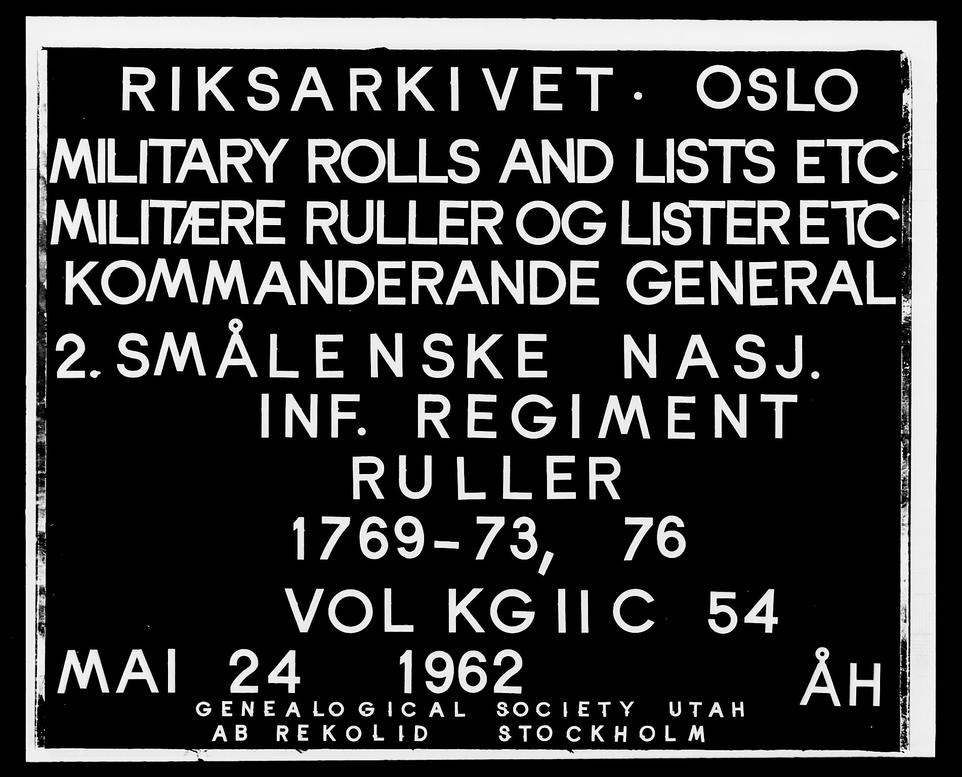 Generalitets- og kommissariatskollegiet, Det kongelige norske kommissariatskollegium, RA/EA-5420/E/Eh/L0054: 2. Smålenske nasjonale infanteriregiment, 1769-1776, s. 1