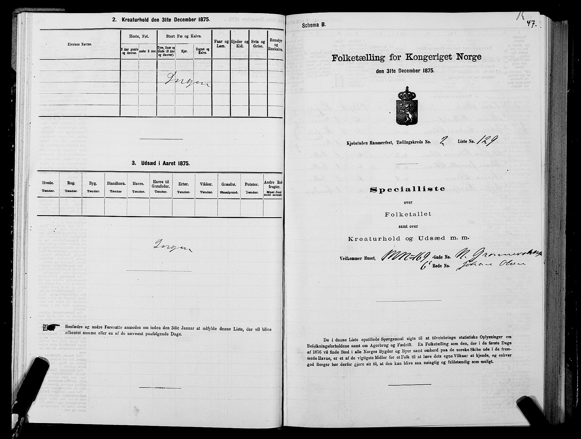 SATØ, Folketelling 1875 for 2001B Hammerfest prestegjeld, Hammerfest kjøpstad, 1875, s. 2047