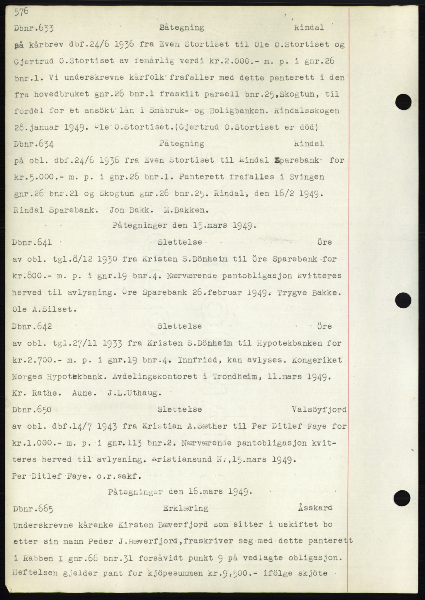 Nordmøre sorenskriveri, SAT/A-4132/1/2/2Ca: Pantebok nr. C82b, 1946-1951, Dagboknr: 633/1949