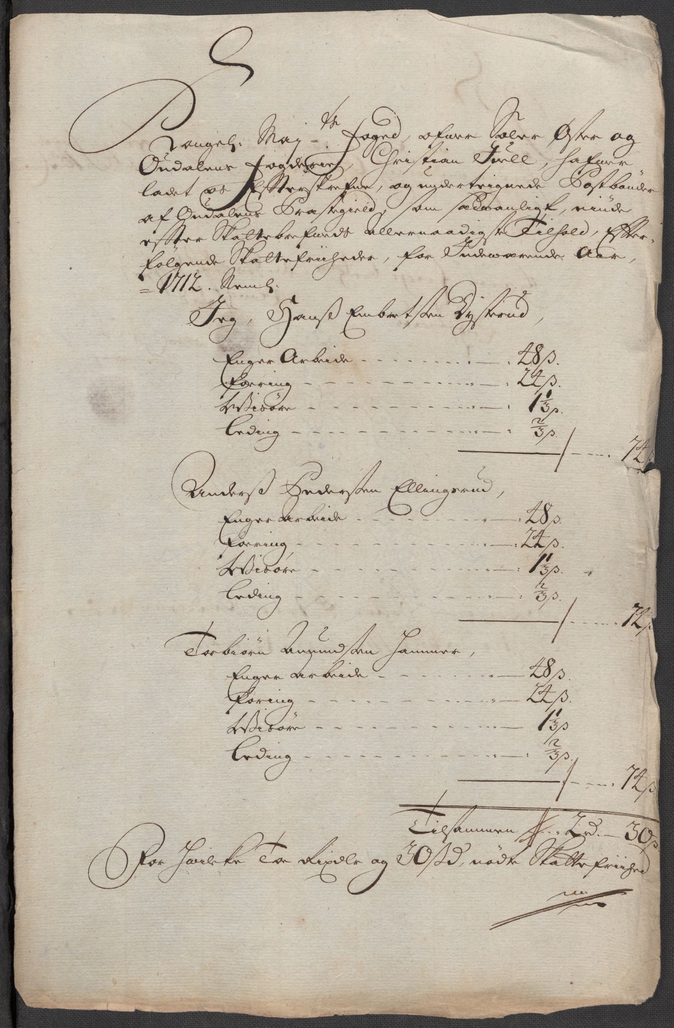 Rentekammeret inntil 1814, Reviderte regnskaper, Fogderegnskap, RA/EA-4092/R13/L0849: Fogderegnskap Solør, Odal og Østerdal, 1712, s. 365