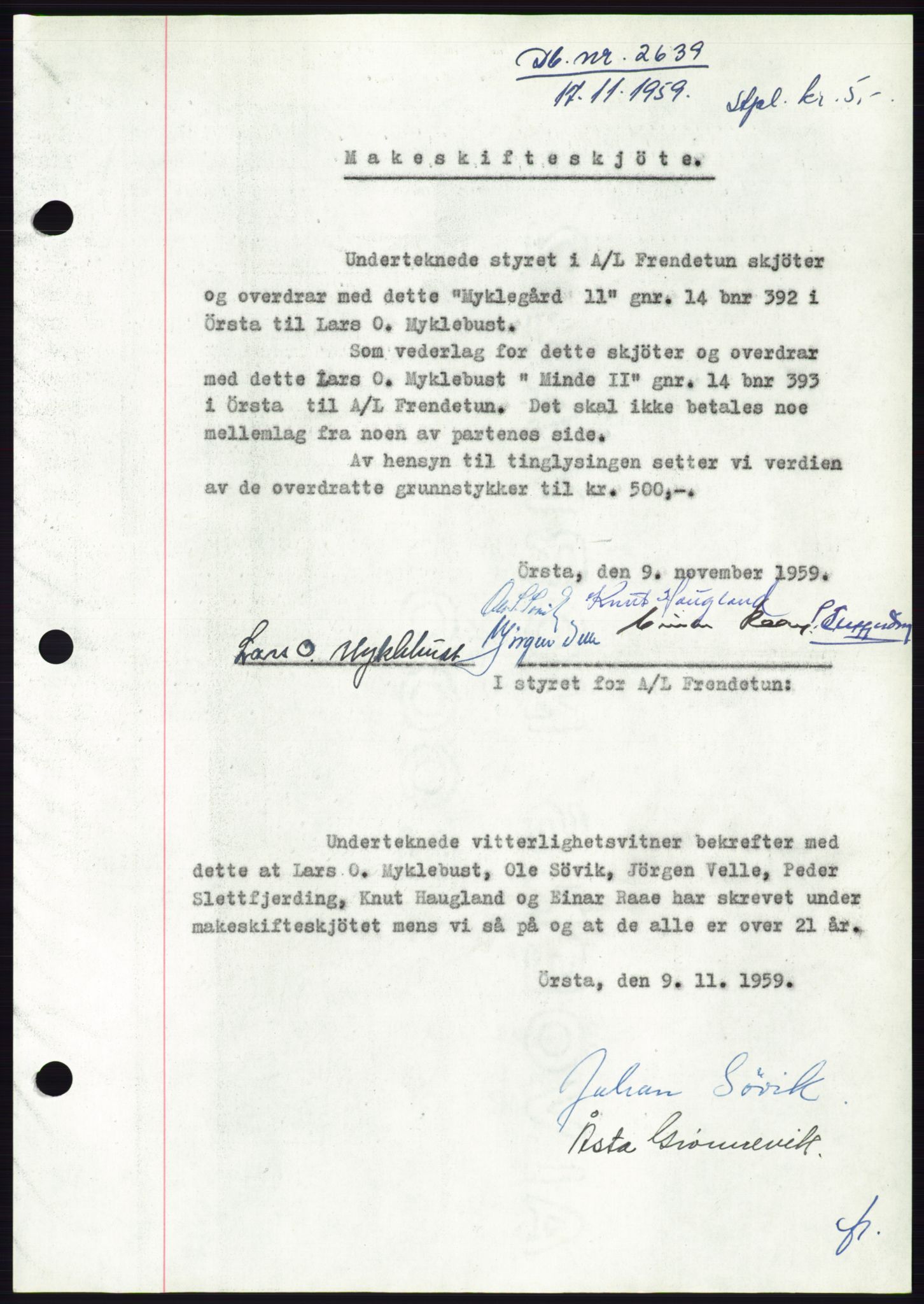 Søre Sunnmøre sorenskriveri, SAT/A-4122/1/2/2C/L0113: Pantebok nr. 39A, 1959-1959, Dagboknr: 2639/1959