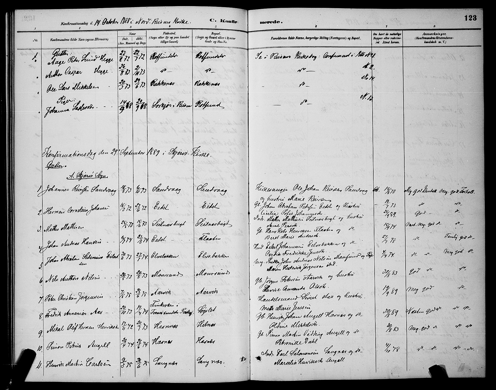 Skjervøy sokneprestkontor, AV/SATØ-S-1300/H/Ha/Hab/L0007klokker: Klokkerbok nr. 7, 1889-1899, s. 123