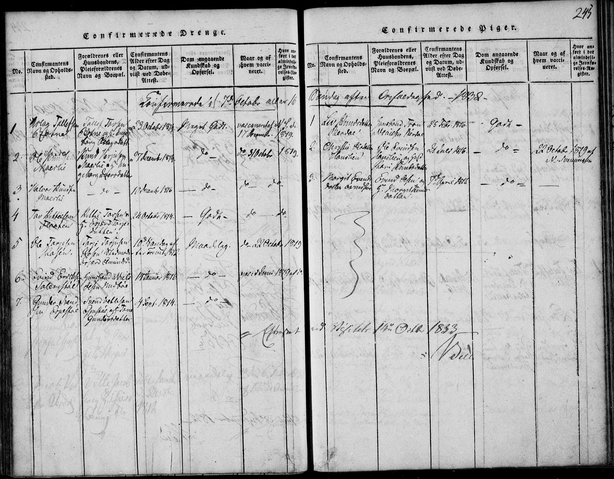 Vinje kirkebøker, AV/SAKO-A-312/F/Fb/L0001: Ministerialbok nr. II 1, 1814-1843, s. 245
