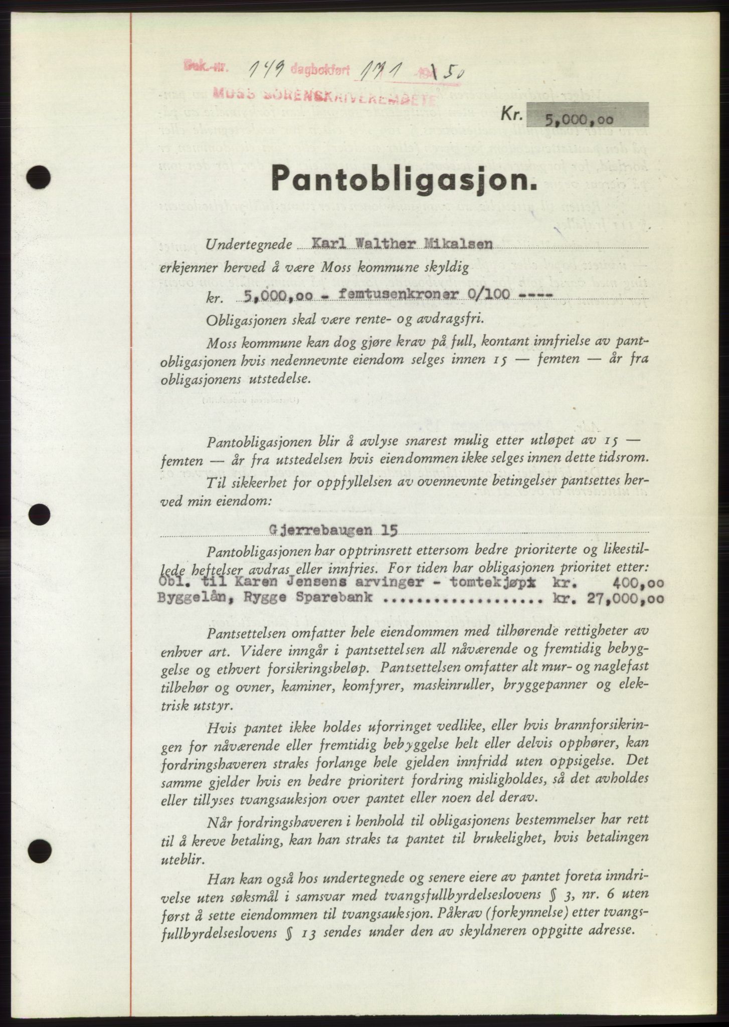 Moss sorenskriveri, SAO/A-10168: Pantebok nr. B23, 1949-1950, Dagboknr: 149/1950