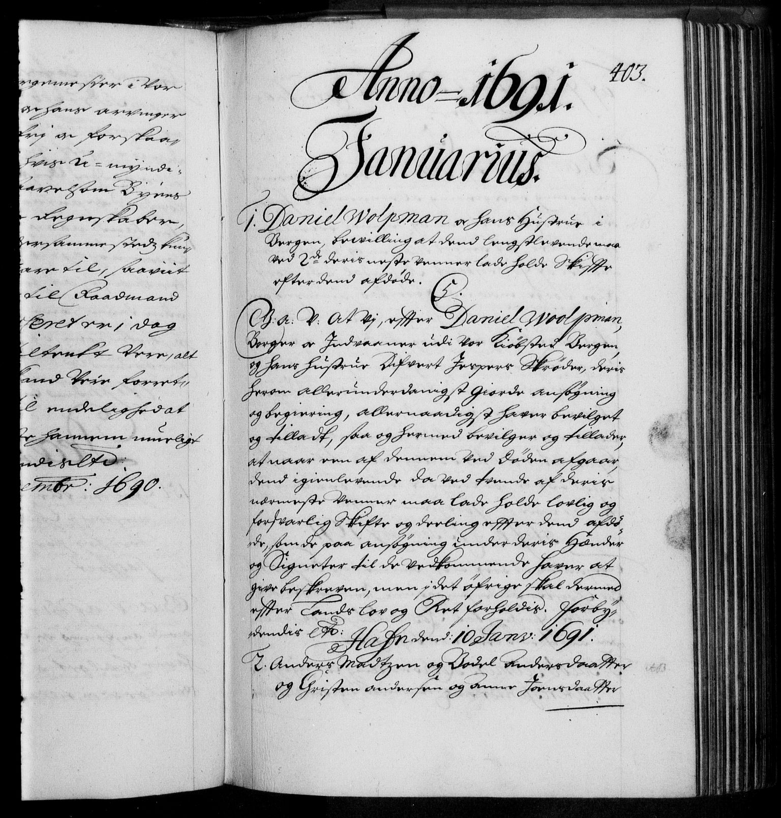 Danske Kanselli 1572-1799, RA/EA-3023/F/Fc/Fca/Fcaa/L0015: Norske registre (mikrofilm), 1688-1691, s. 403a