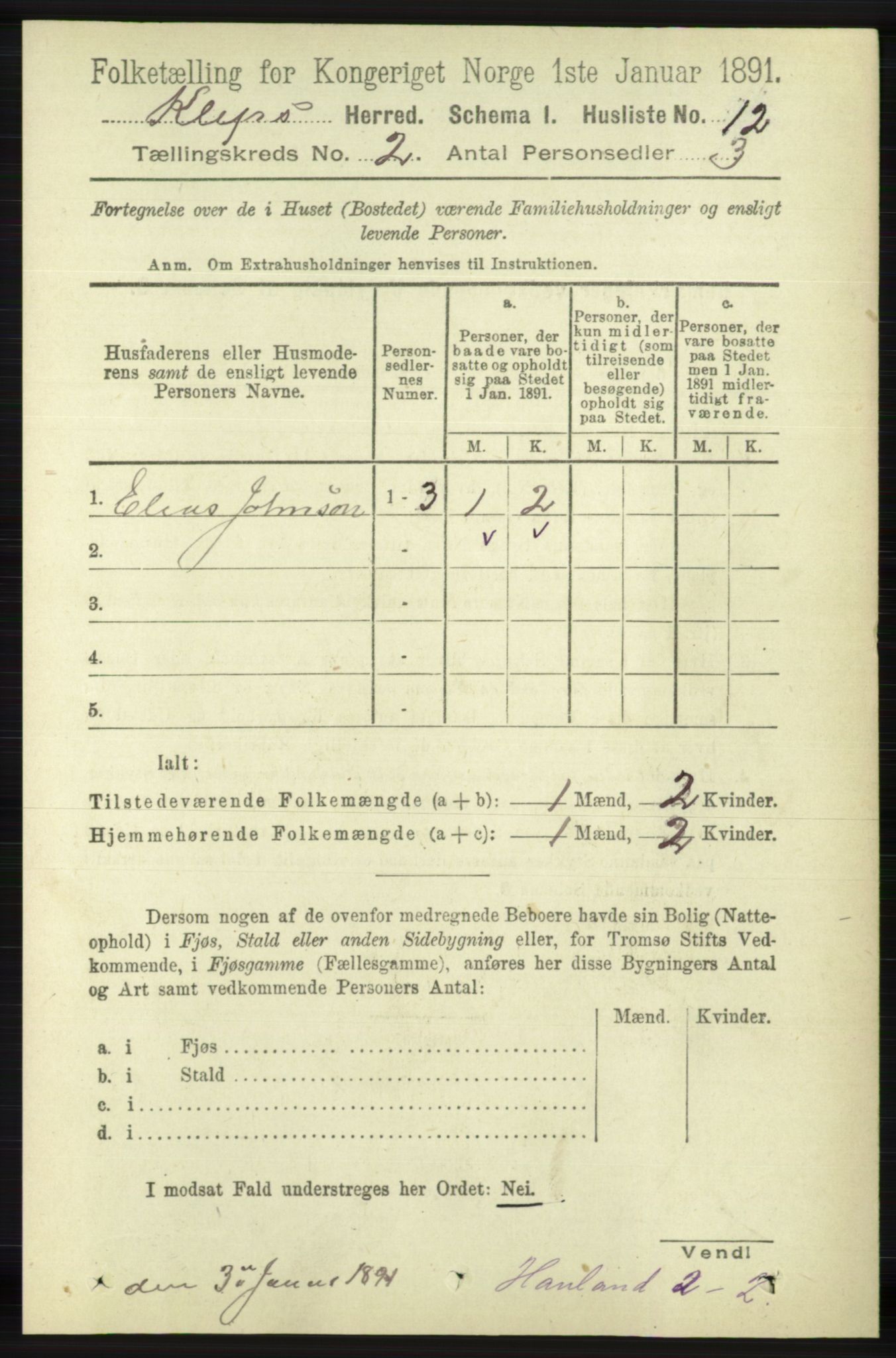 RA, Folketelling 1891 for 1120 Klepp herred, 1891, s. 320