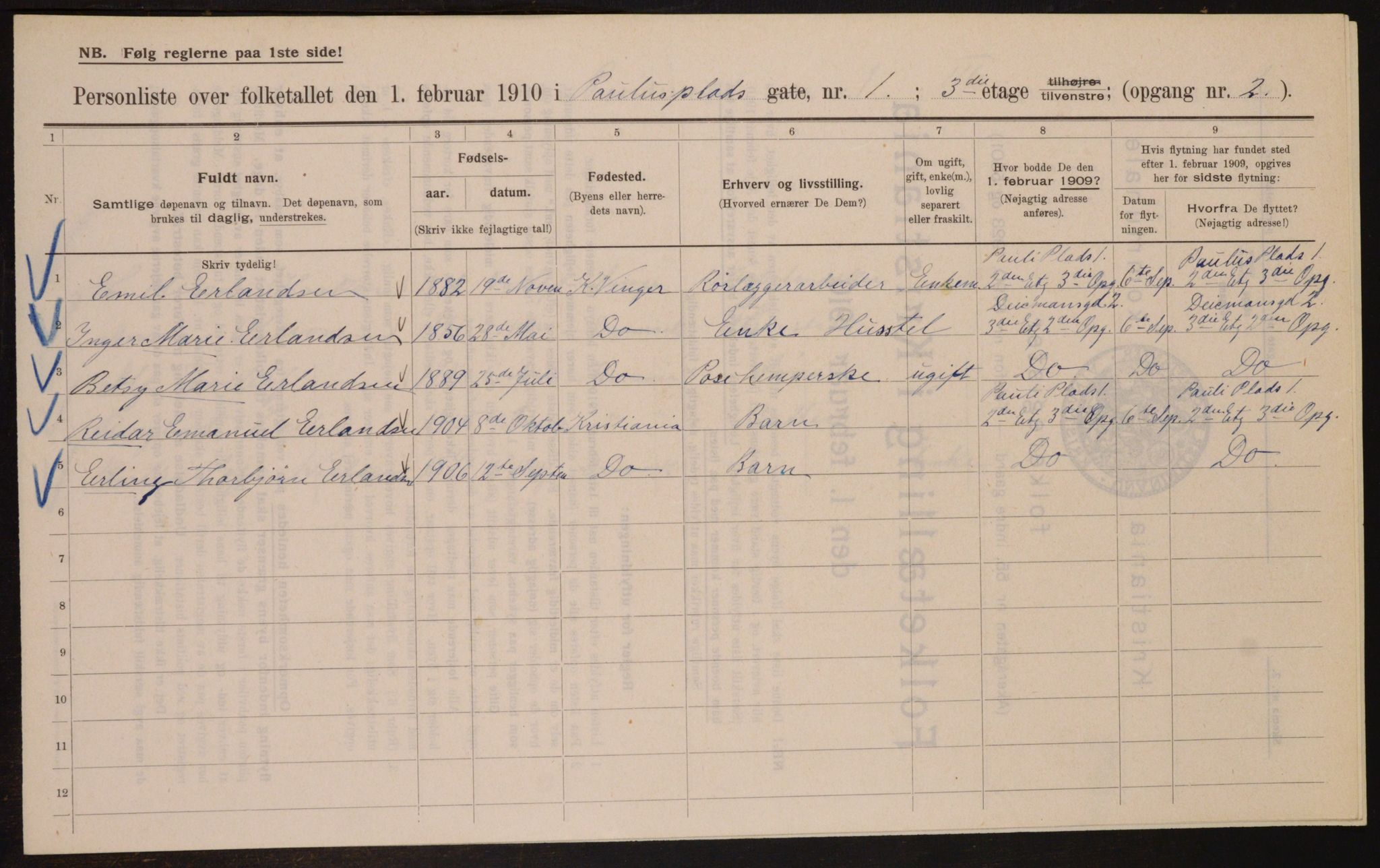 OBA, Kommunal folketelling 1.2.1910 for Kristiania, 1910, s. 75498