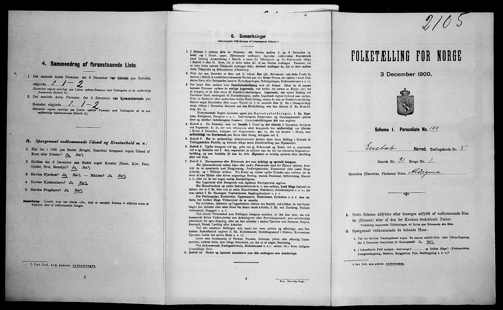 SAO, Folketelling 1900 for 0229 Enebakk herred, 1900