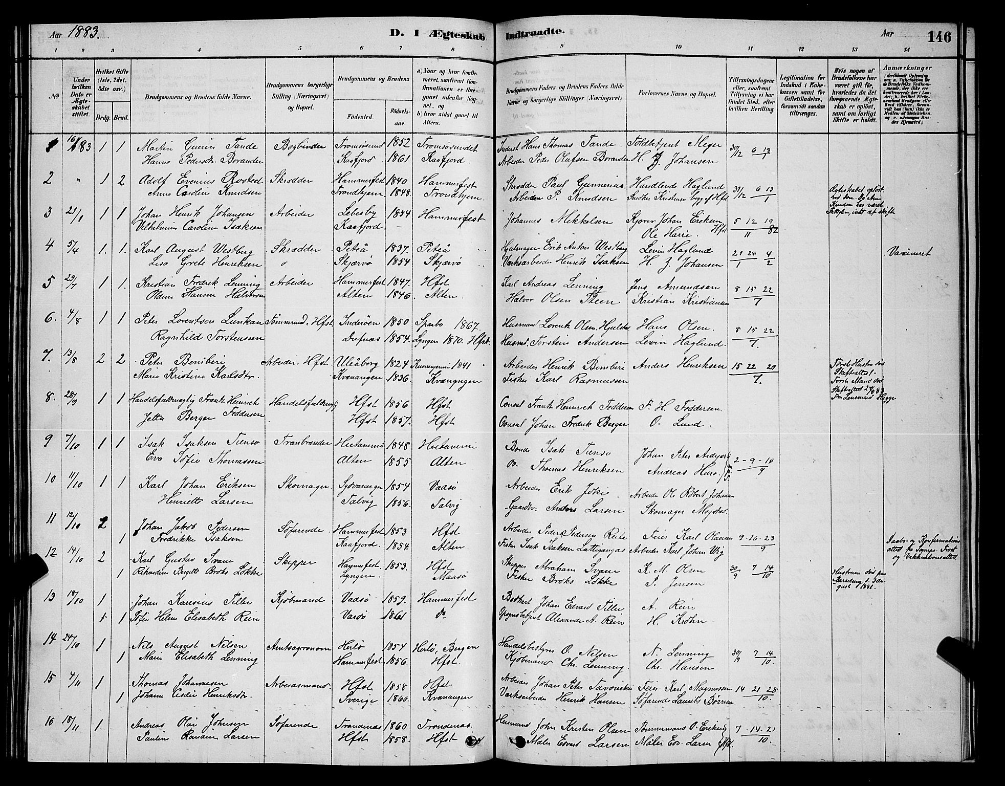 Hammerfest sokneprestkontor, AV/SATØ-S-1347/H/Hb/L0006.klokk: Klokkerbok nr. 6, 1876-1884, s. 146