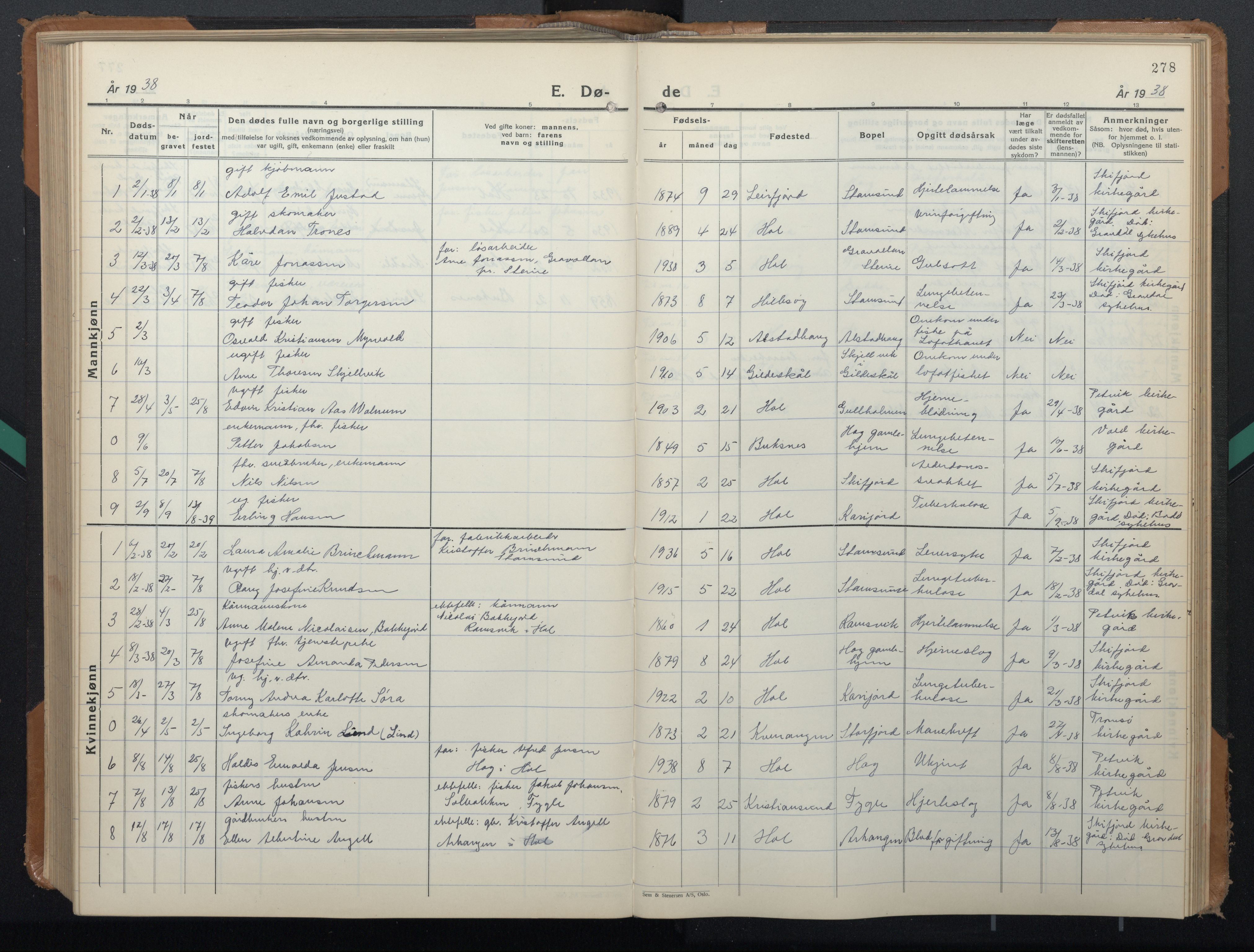 Ministerialprotokoller, klokkerbøker og fødselsregistre - Nordland, AV/SAT-A-1459/882/L1184: Klokkerbok nr. 882C02, 1932-1951, s. 278