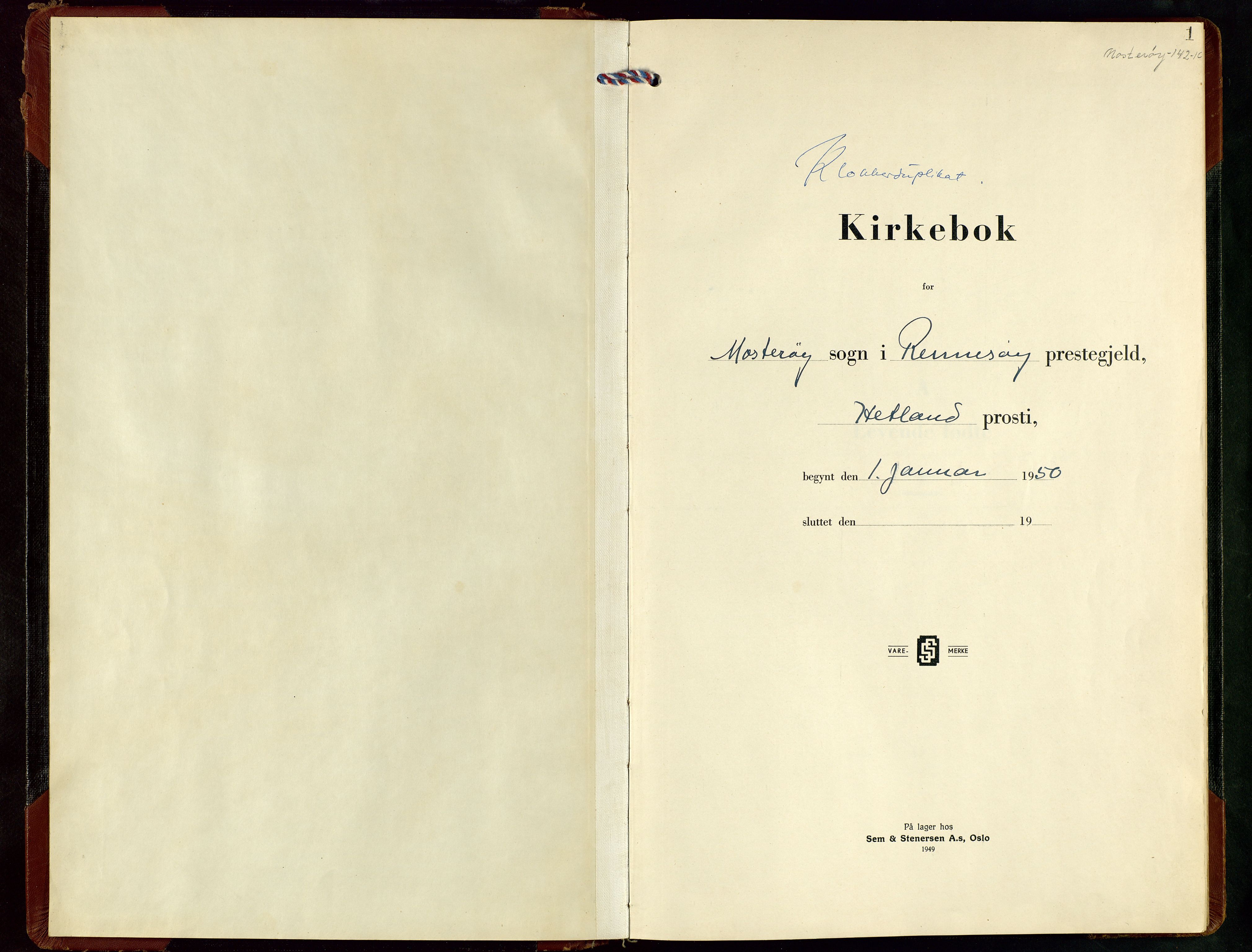 Rennesøy sokneprestkontor, SAST/A -101827/H/Ha/Hab/L0019: Klokkerbok nr. B 18, 1950-1972, s. 1