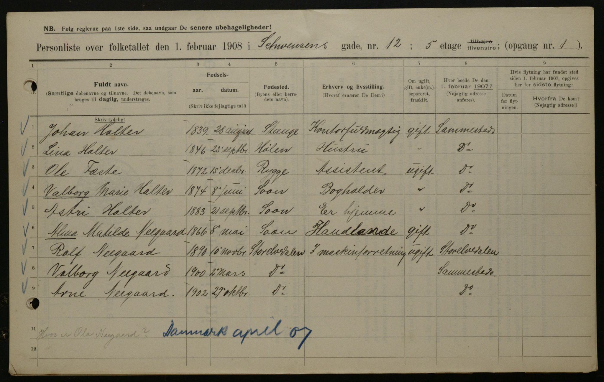 OBA, Kommunal folketelling 1.2.1908 for Kristiania kjøpstad, 1908, s. 83461