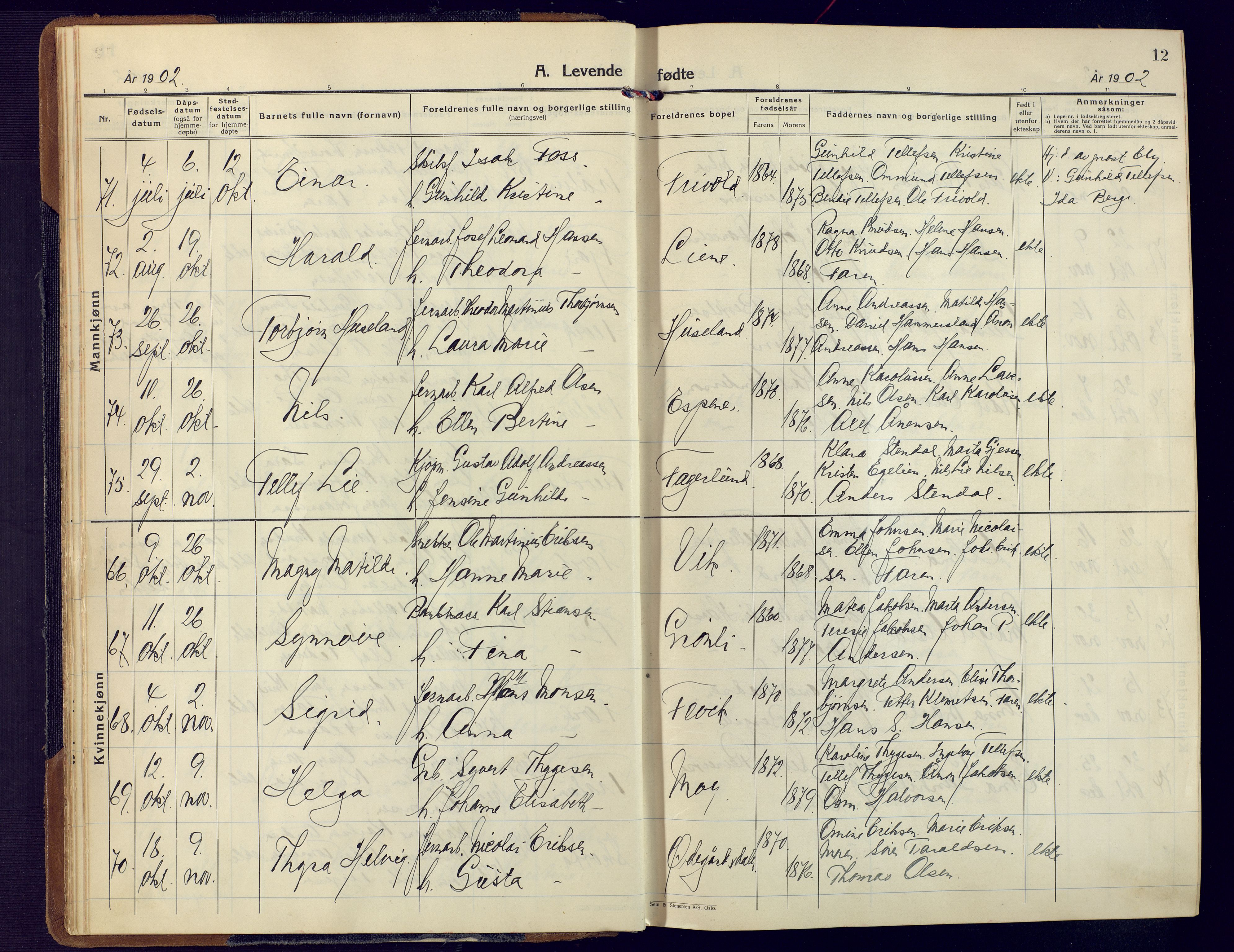 Fjære sokneprestkontor, AV/SAK-1111-0011/F/Fa/L0004: Ministerialbok nr. A 4, 1902-1925, s. 12
