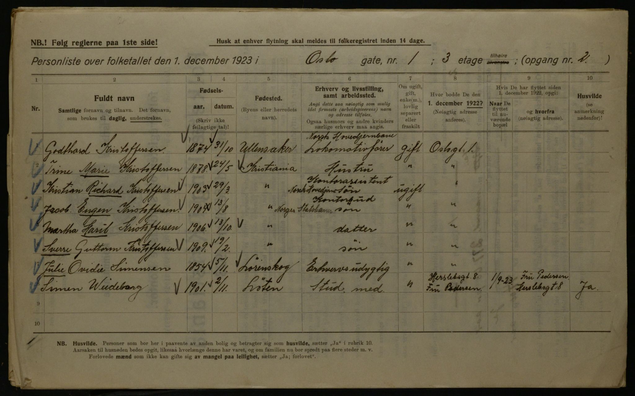 OBA, Kommunal folketelling 1.12.1923 for Kristiania, 1923, s. 84977