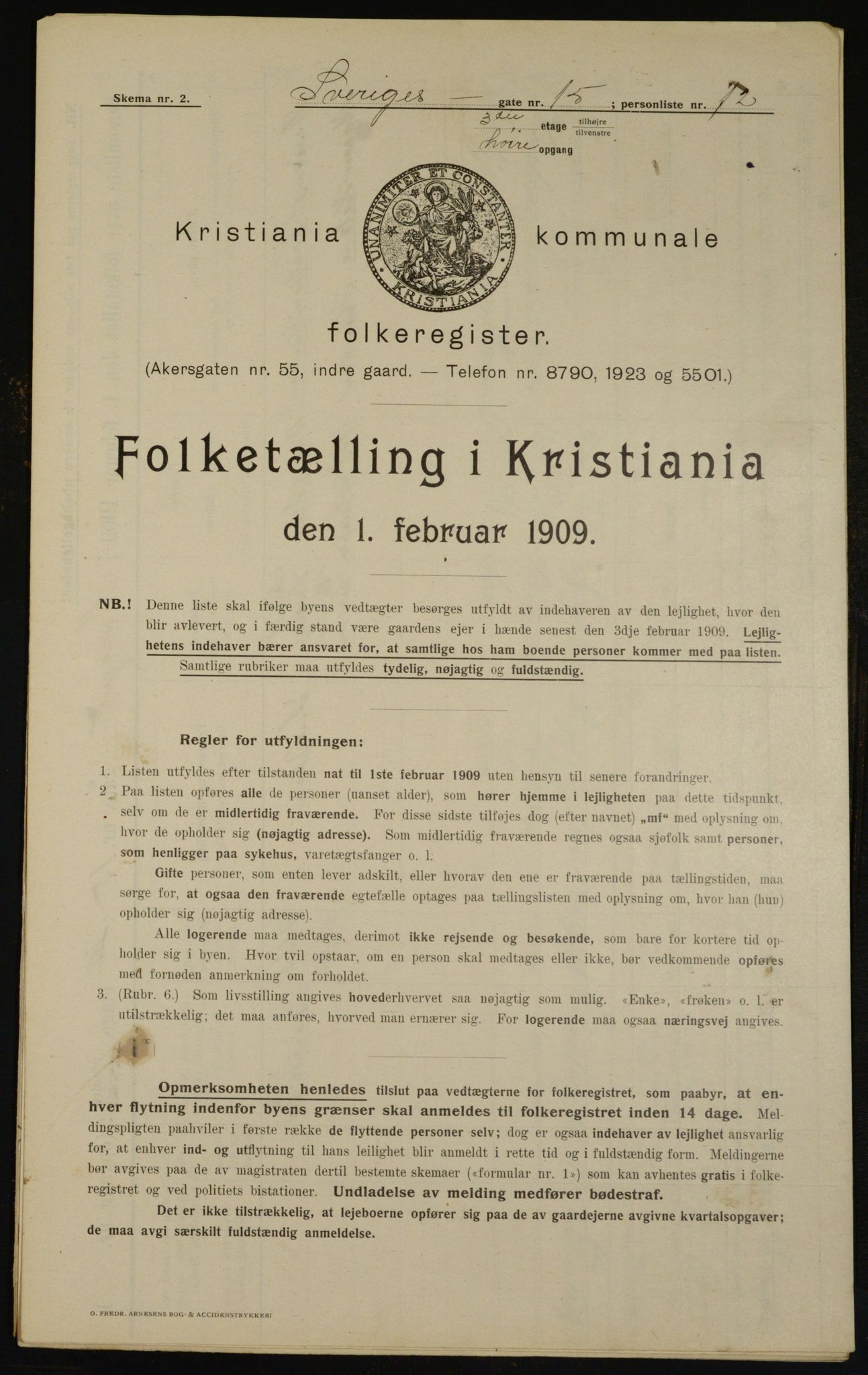 OBA, Kommunal folketelling 1.2.1909 for Kristiania kjøpstad, 1909, s. 95824
