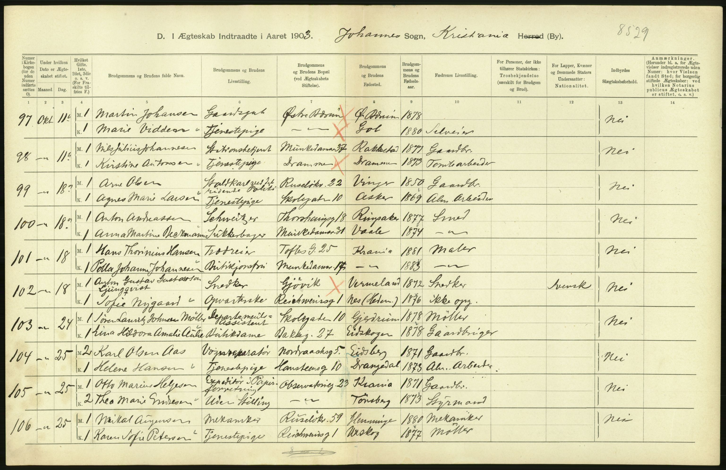 Statistisk sentralbyrå, Sosiodemografiske emner, Befolkning, AV/RA-S-2228/D/Df/Dfa/Dfaa/L0004: Kristiania: Gifte, døde, 1903, s. 550