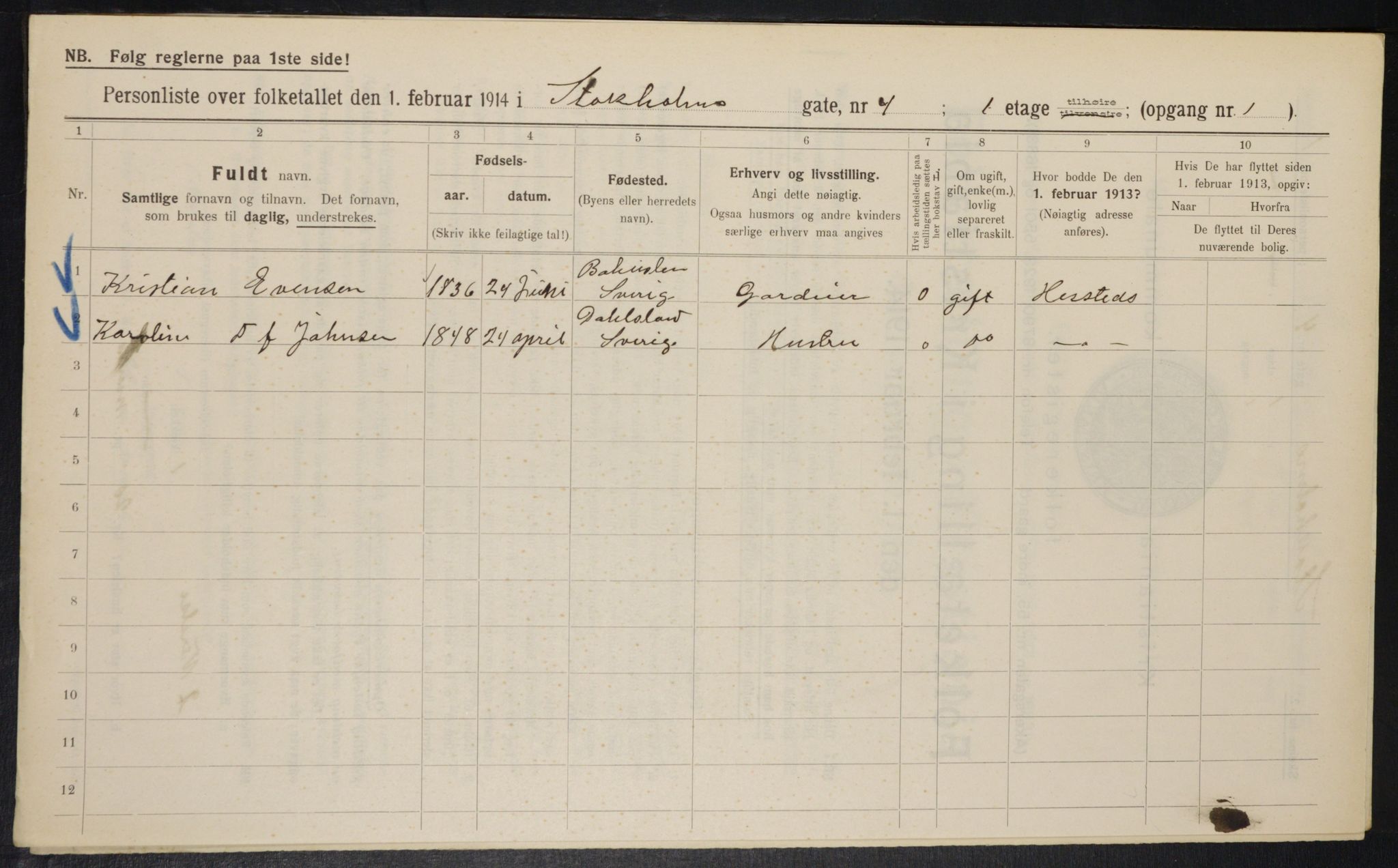 OBA, Kommunal folketelling 1.2.1914 for Kristiania, 1914, s. 103044