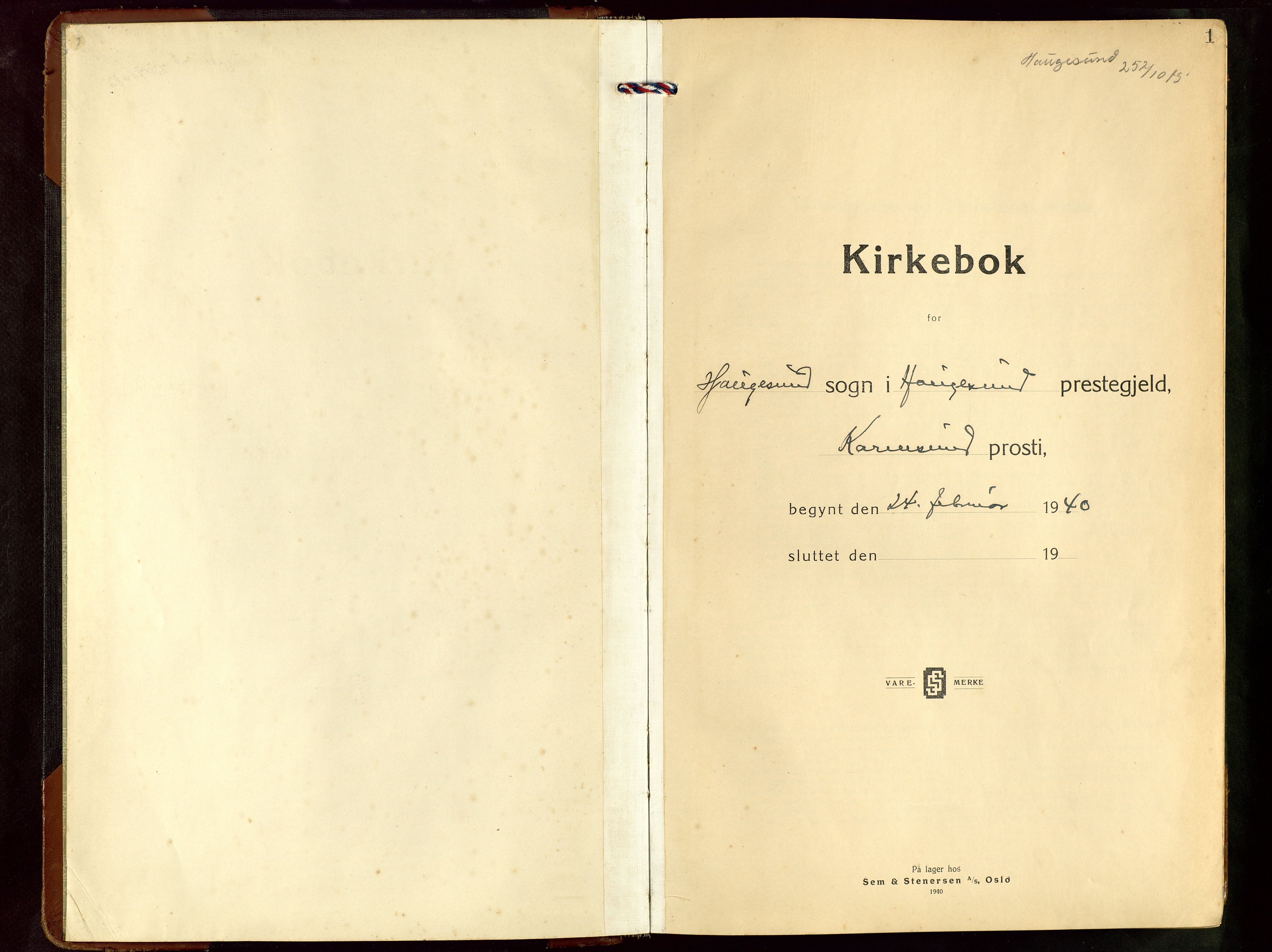 Haugesund sokneprestkontor, AV/SAST-A -101863/H/Ha/Hab/L0014: Klokkerbok nr. B 14, 1940-1952, s. 1